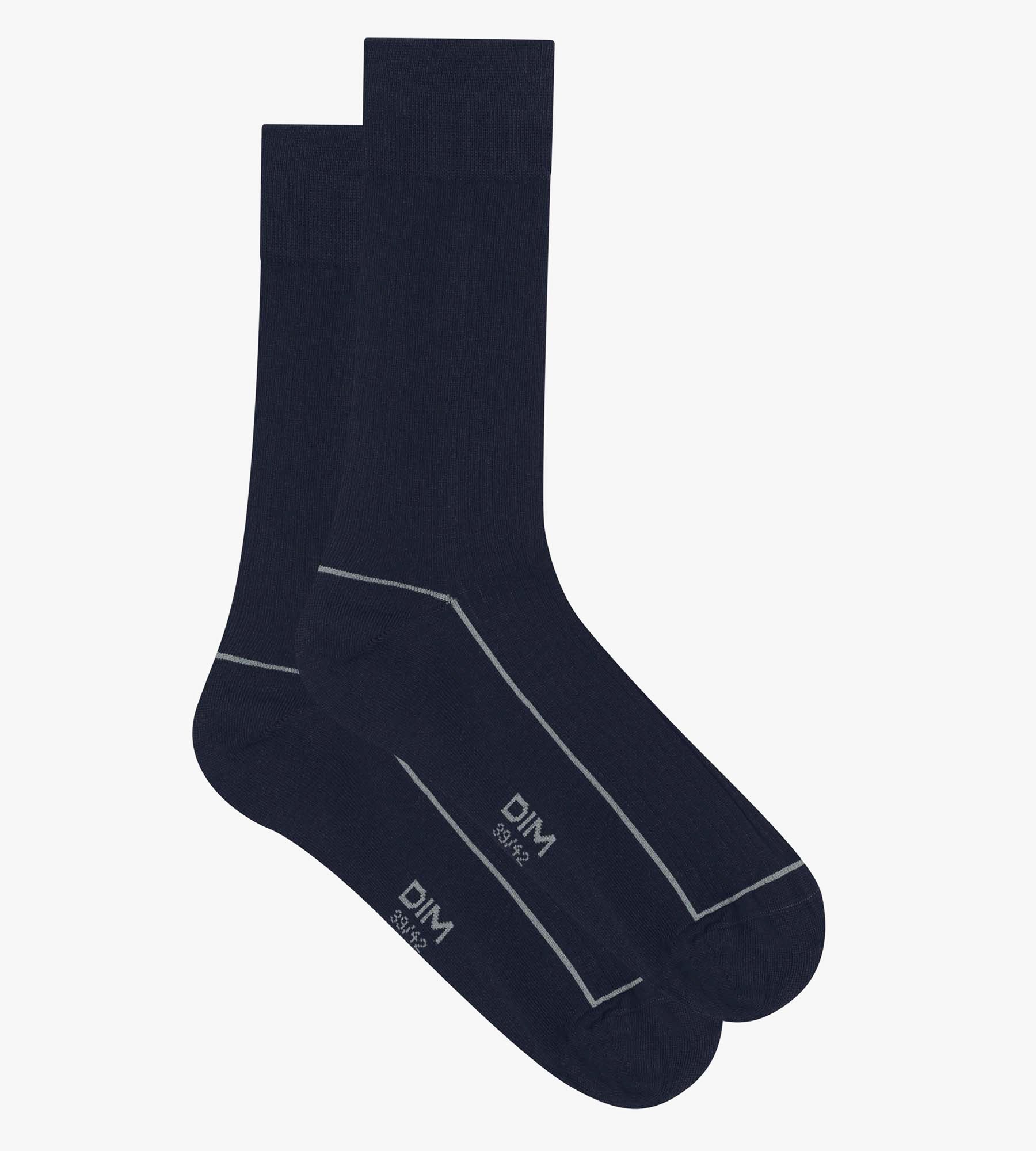 DIM Mitternachtsblaue Herrensocken aus gerippter Baumwolle mit farbigem Rand - Dim Mode