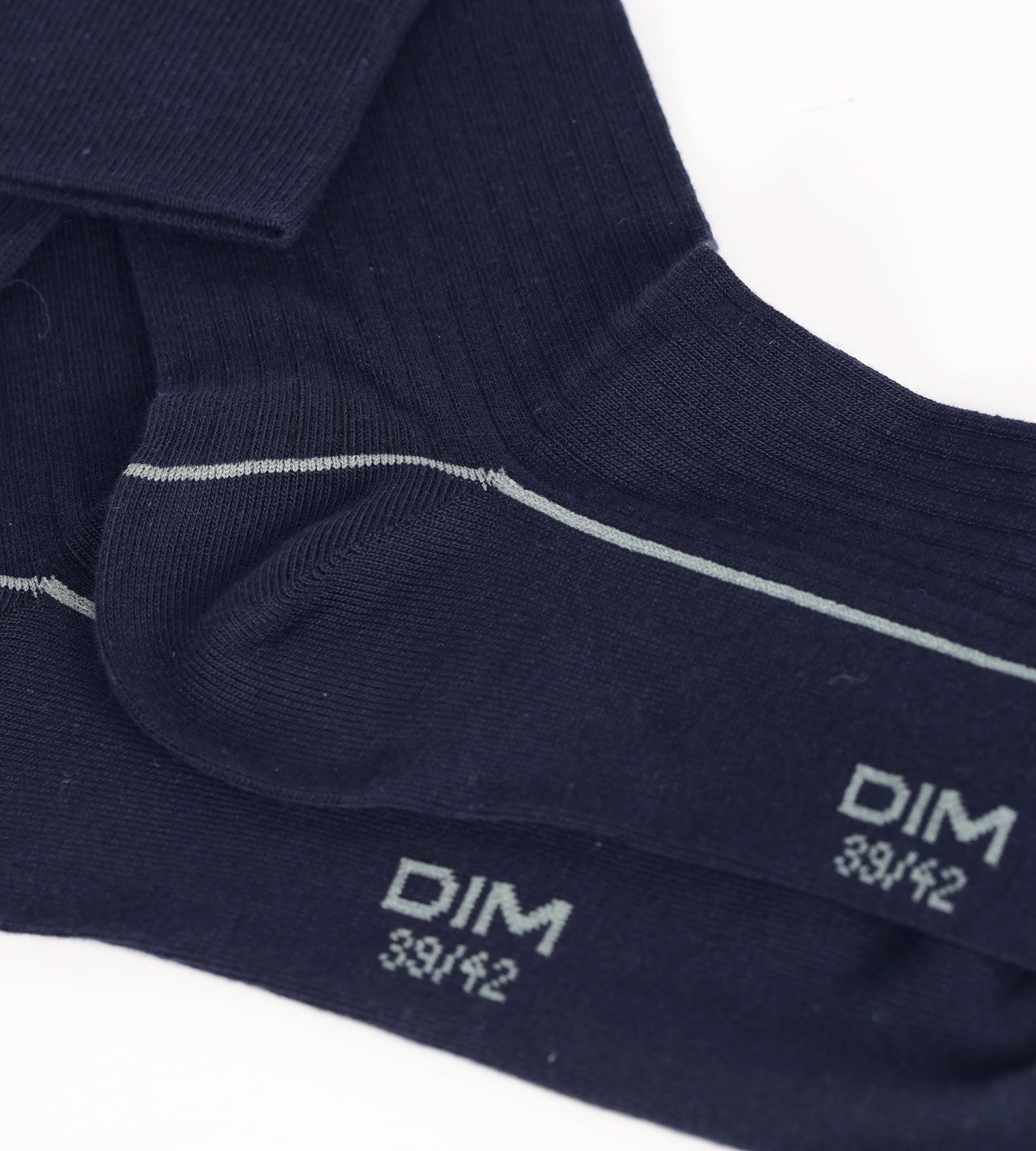 DIM Mitternachtsblaue Herrensocken aus gerippter Baumwolle mit farbigem Rand - Dim Mode