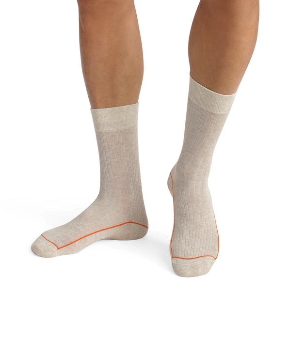 DIM Beige Herrensocken aus gerippter Baumwolle mit farbigem Rand - Dim Mode