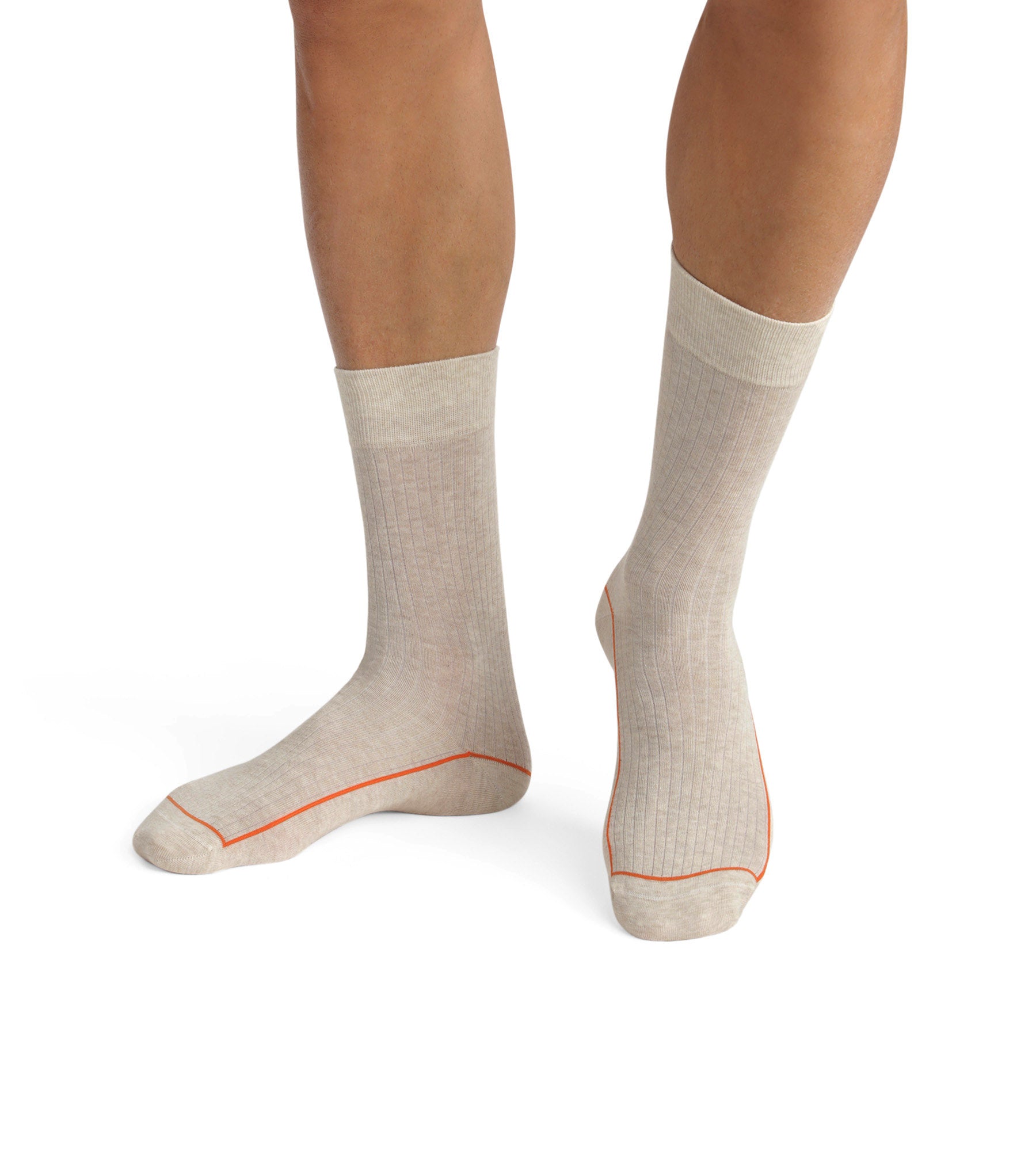 DIM Beige Herrensocken aus gerippter Baumwolle mit farbigem Rand - Dim Mode