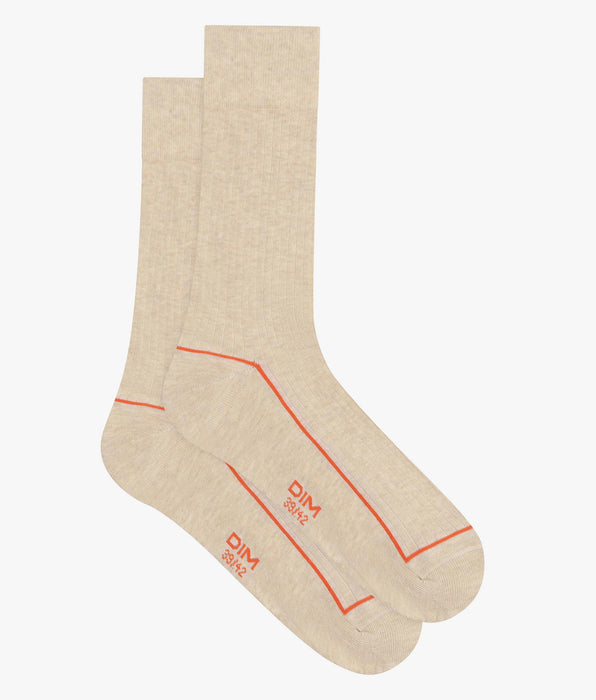 DIM Beige Herrensocken aus gerippter Baumwolle mit farbigem Rand - Dim Mode
