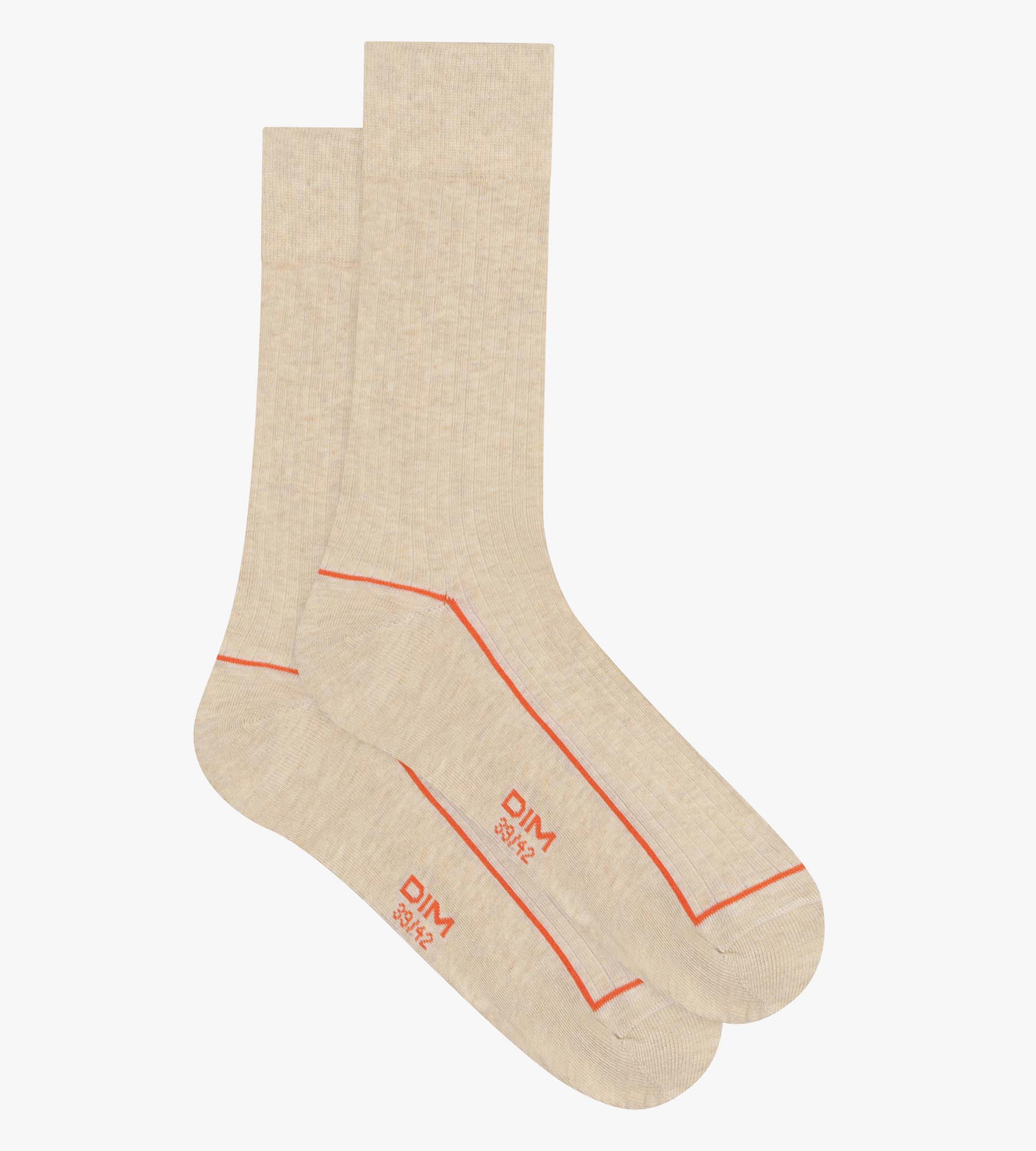 DIM Beige Herrensocken aus gerippter Baumwolle mit farbigem Rand - Dim Mode