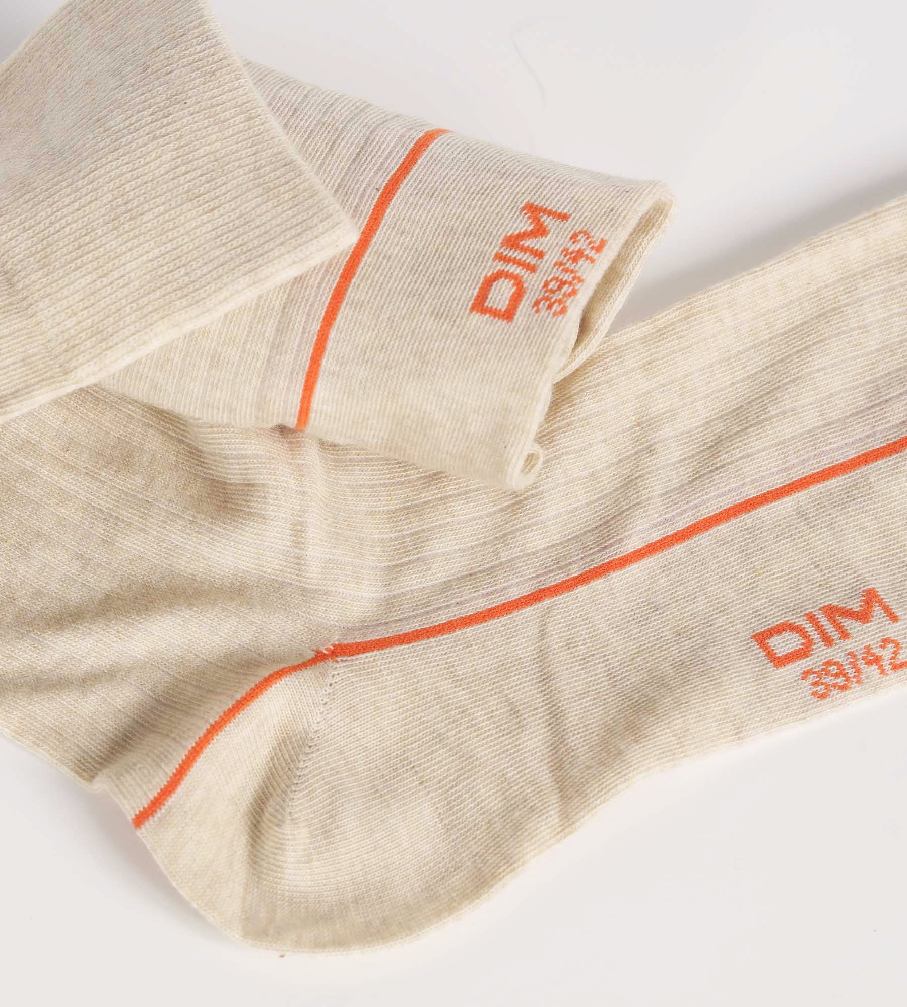 DIM Beige Herrensocken aus gerippter Baumwolle mit farbigem Rand - Dim Mode