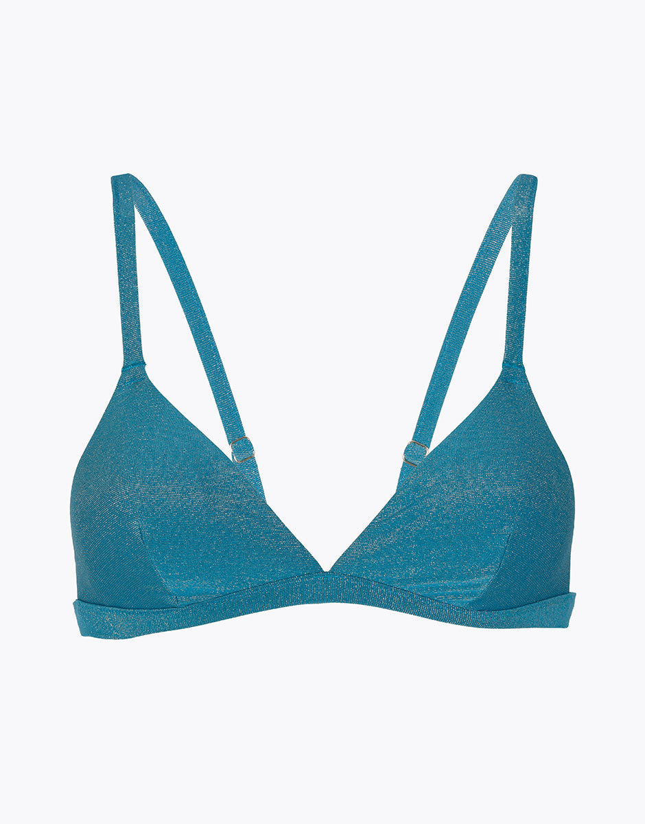 DIM Petrolblaues Triangel Bikini-Oberteil Plain Lurex aus Mikrofaser in Ottanio