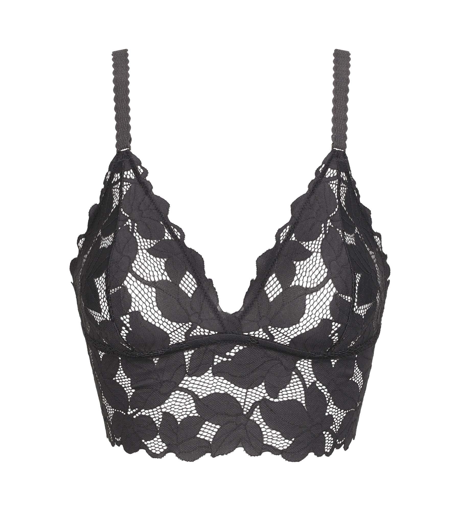 DIM Grauer BH ohne Bügel mit Kopftuch und floraler Spitze – Dim Lacy