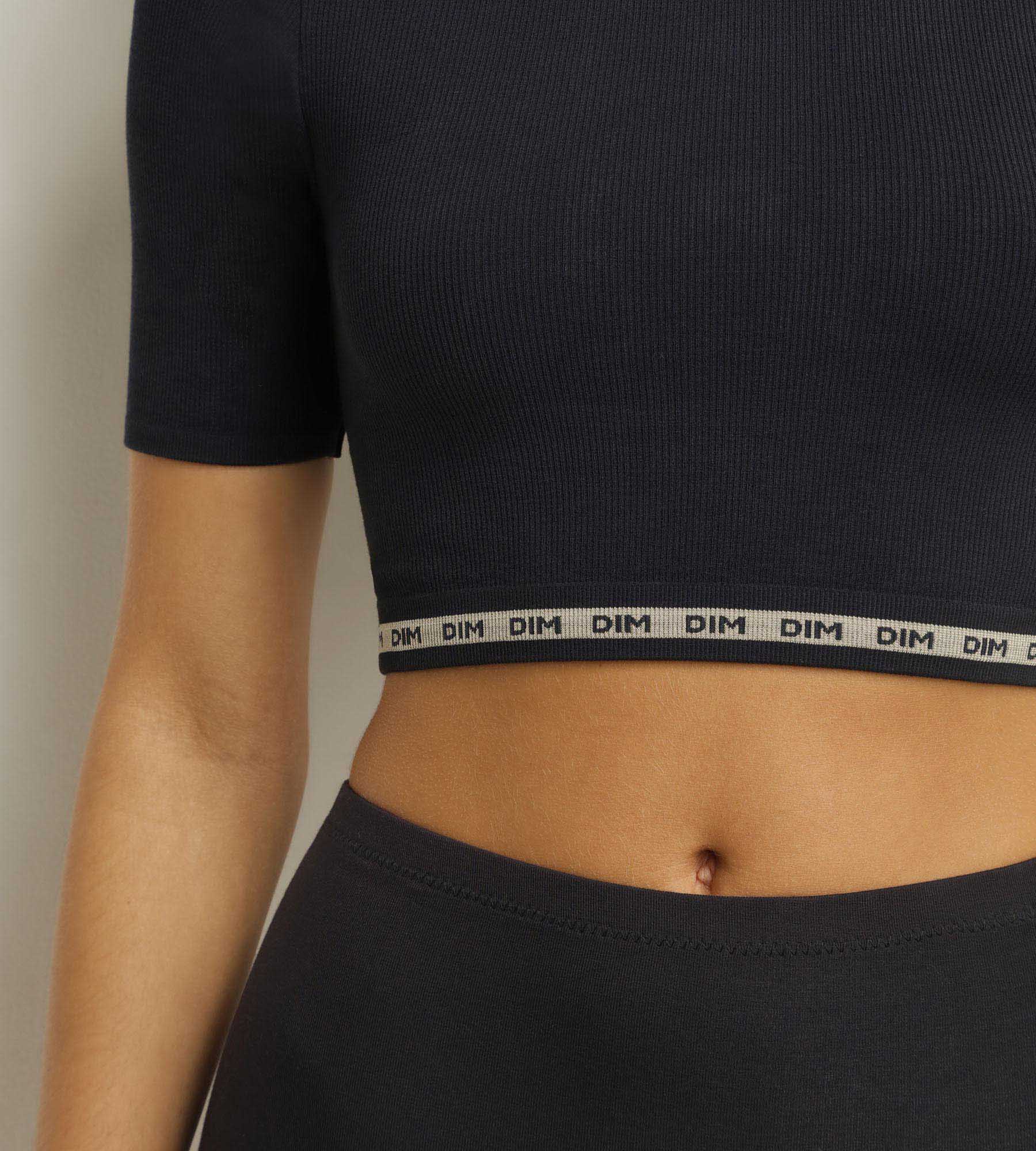 DIM Nahtloses Damen-Top aus gerippter Mikrofaser Schwarz - Dim Icons Seamless