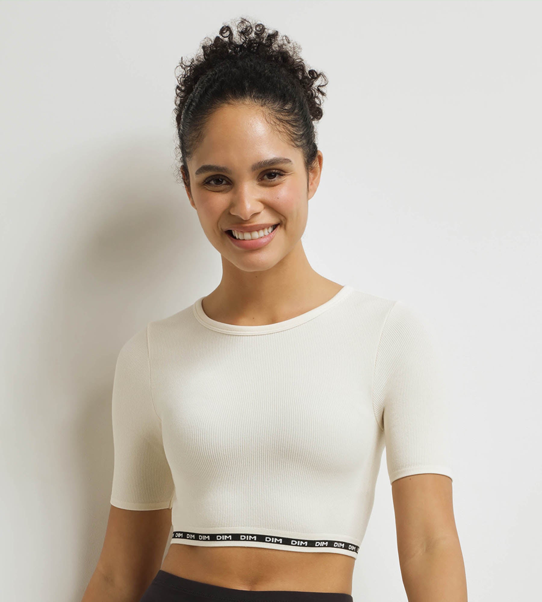 DIM Nahtloses Damen-Top aus gerippter Mikrofaser Beige - Dim Icons Seamless