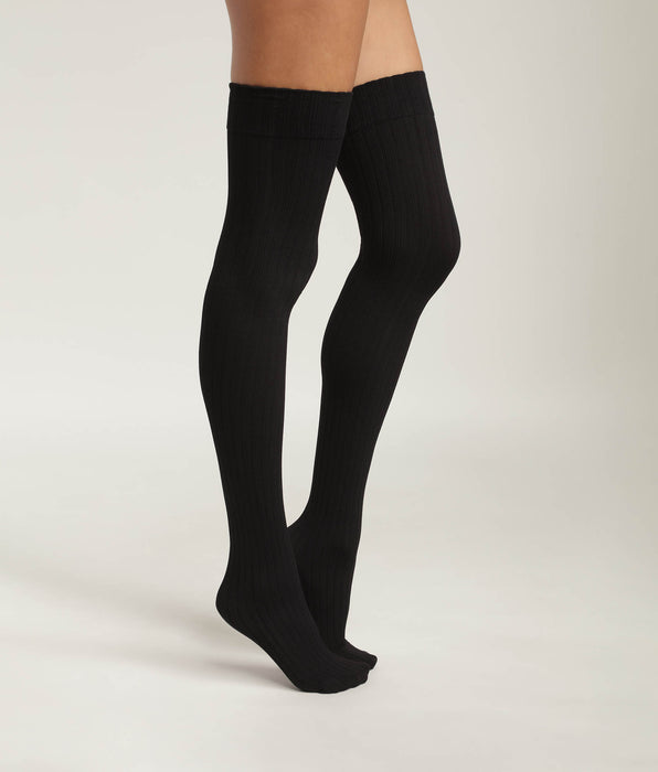DIM Schwarze Kniestrümpfe aus opakem Voile mit Rippenmuster- DIM Style