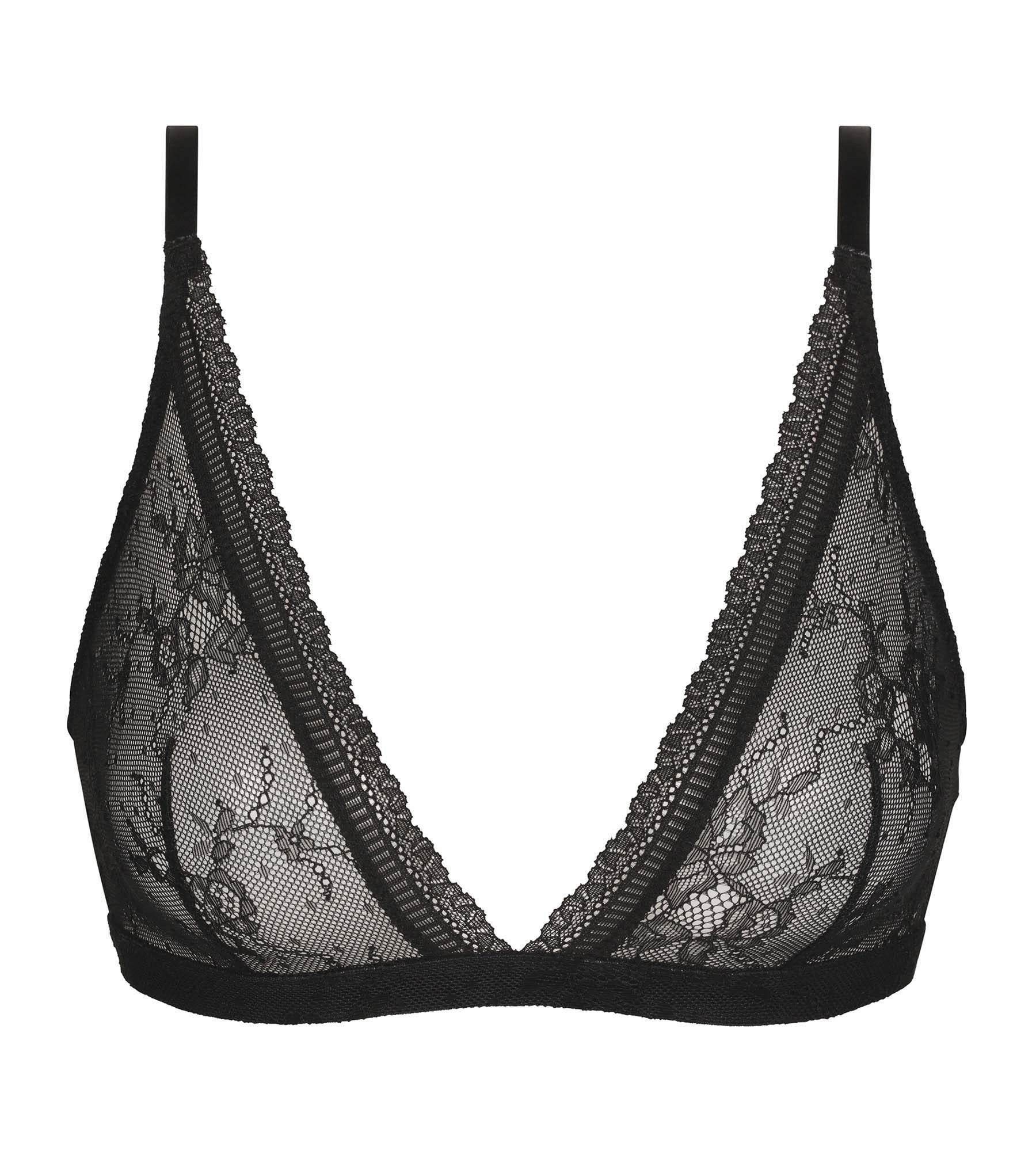 DIM Schwarzer Triangel-BH ohne Bügel aus floraler Spitze – Dim Romance