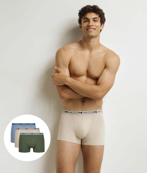 DIM 3er-Pack Herren-Boxershorts Beige Blau Khaki Baumwolle Stretch Bio
