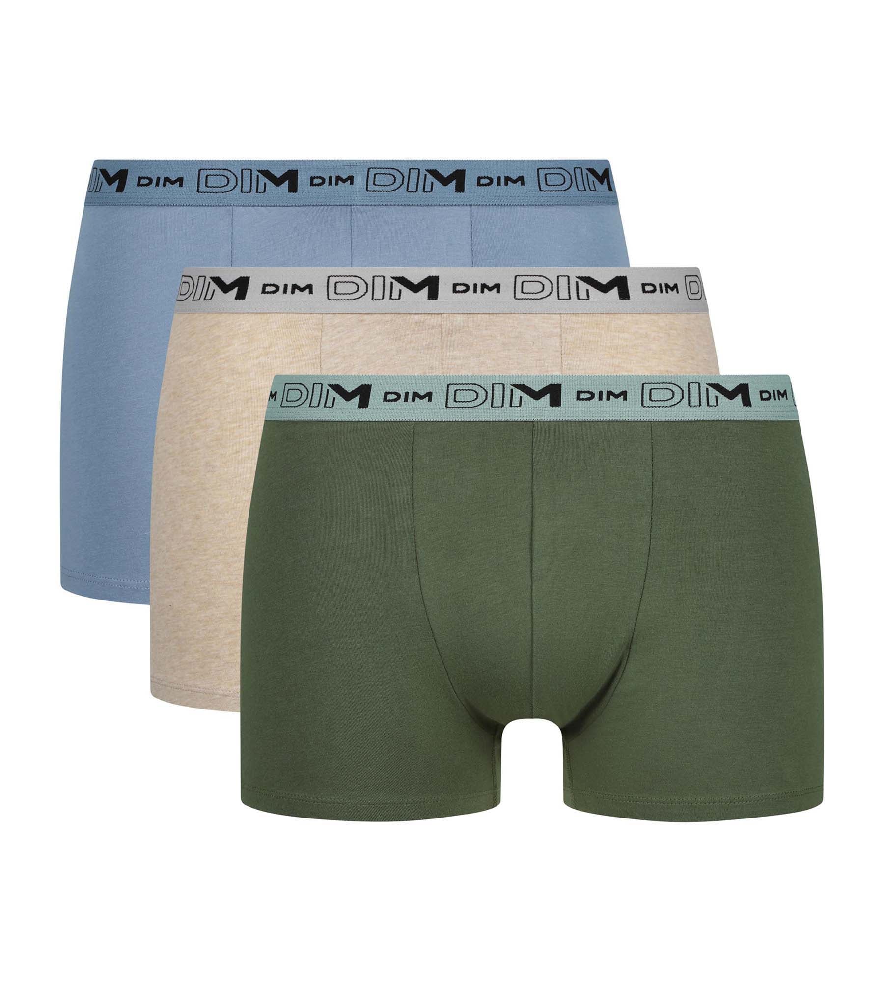 DIM 3er-Pack Herren-Boxershorts Beige Blau Khaki Baumwolle Stretch Bio