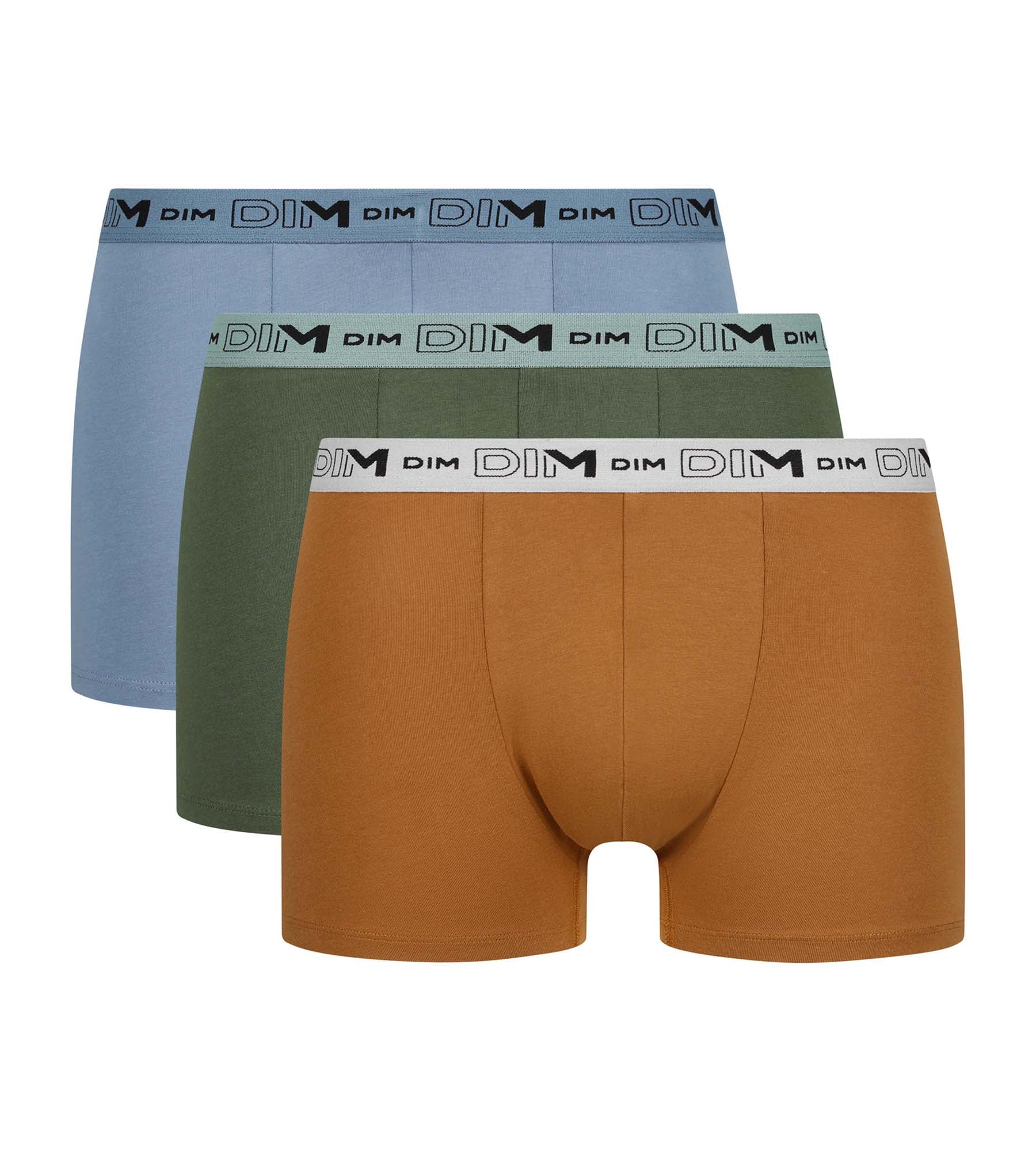 DIM 3er-Pack Herren-Boxershorts Khaki Ocker Blau Bio-Baumwolle Stretch