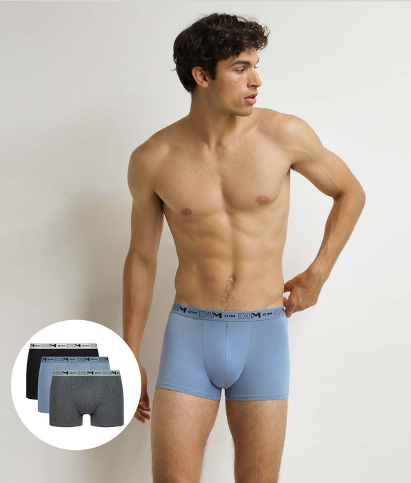 DIM 3er-Pack Boxershorts für Männer Grau Blau Schwarz Baumwolle Stretch Bio