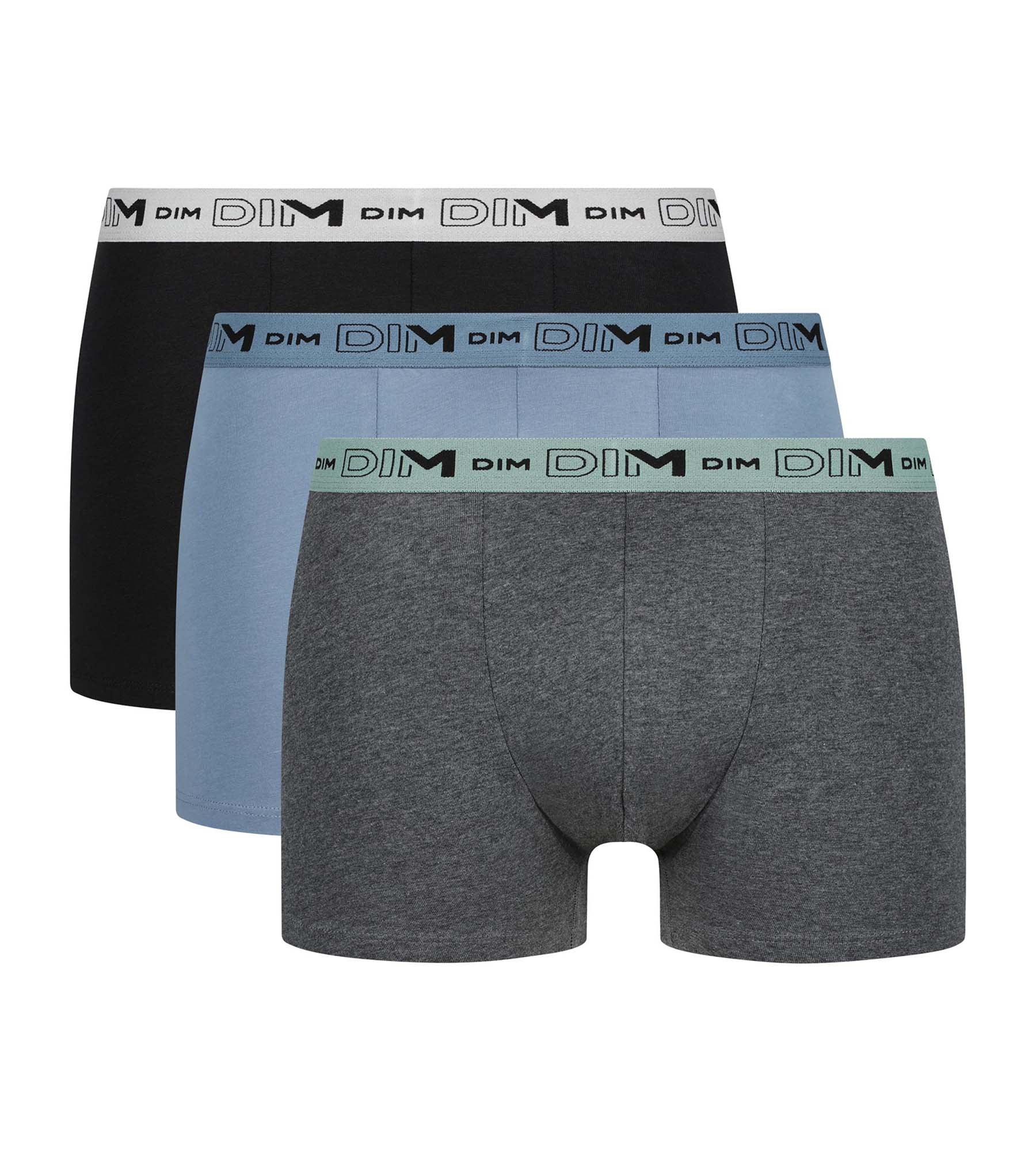 DIM 3er-Pack Boxershorts für Männer Grau Blau Schwarz Baumwolle Stretch Bio