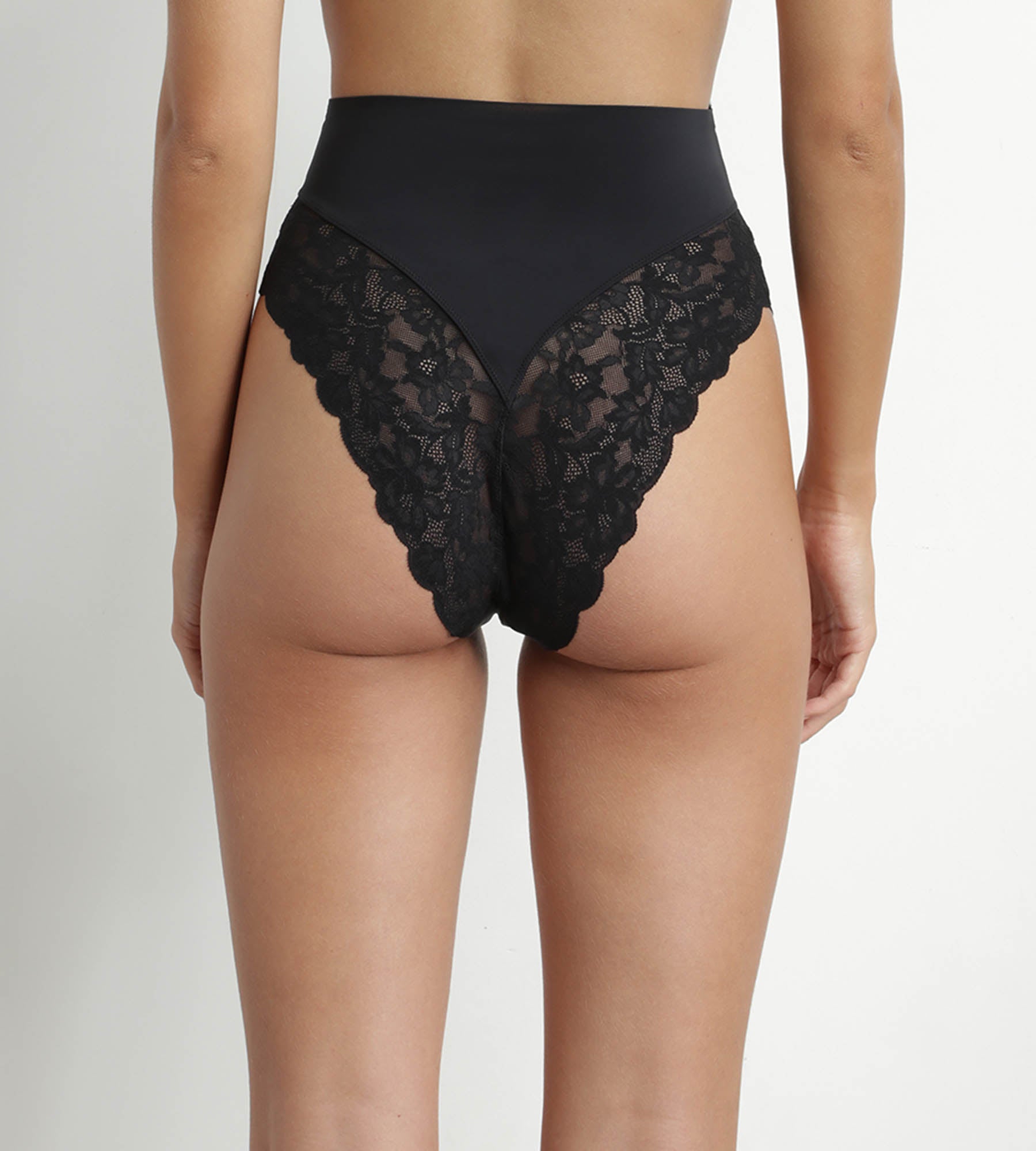 DIM Schwarzer Mikrofaser- und Spitze-Shaping-String mit hohem Bund – DIM Silhouette Elegance