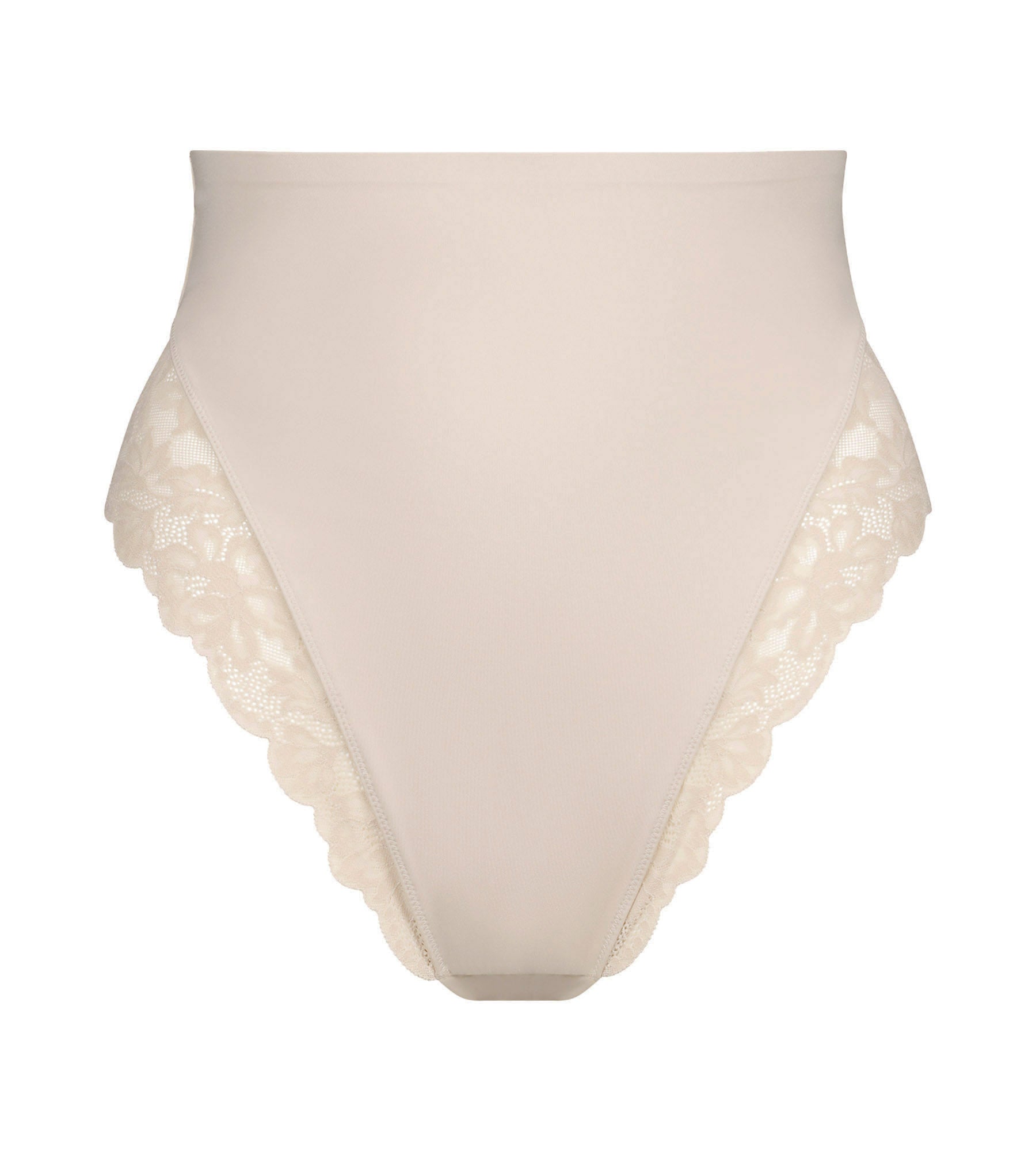 DIM Hautfarbener Mikrofaser- und Spitze-Shaping-String mit hohem Bund – DIM Silhouette Elegance