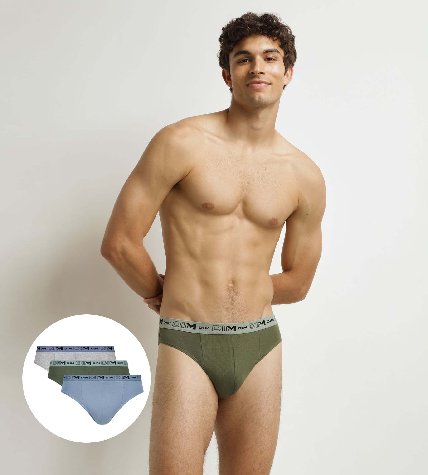 DIM 3er-Pack Herren-Slips Blau Grau Grün Baumwolle Stretch Bio