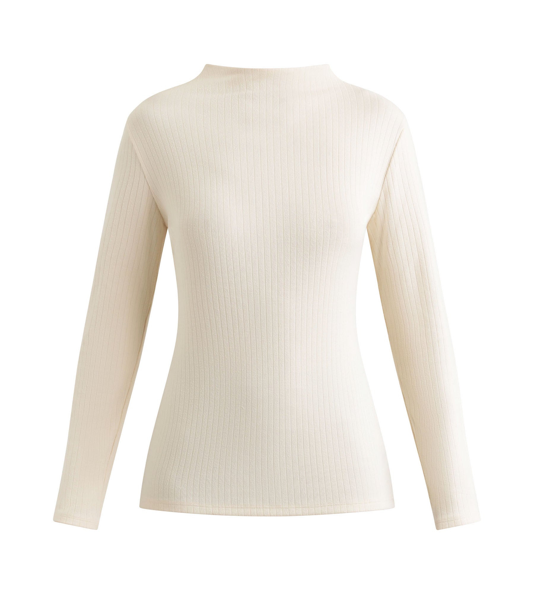DIM Geripptes Damen-T-Shirt mit Stehkragen Beige Dim Thermal
