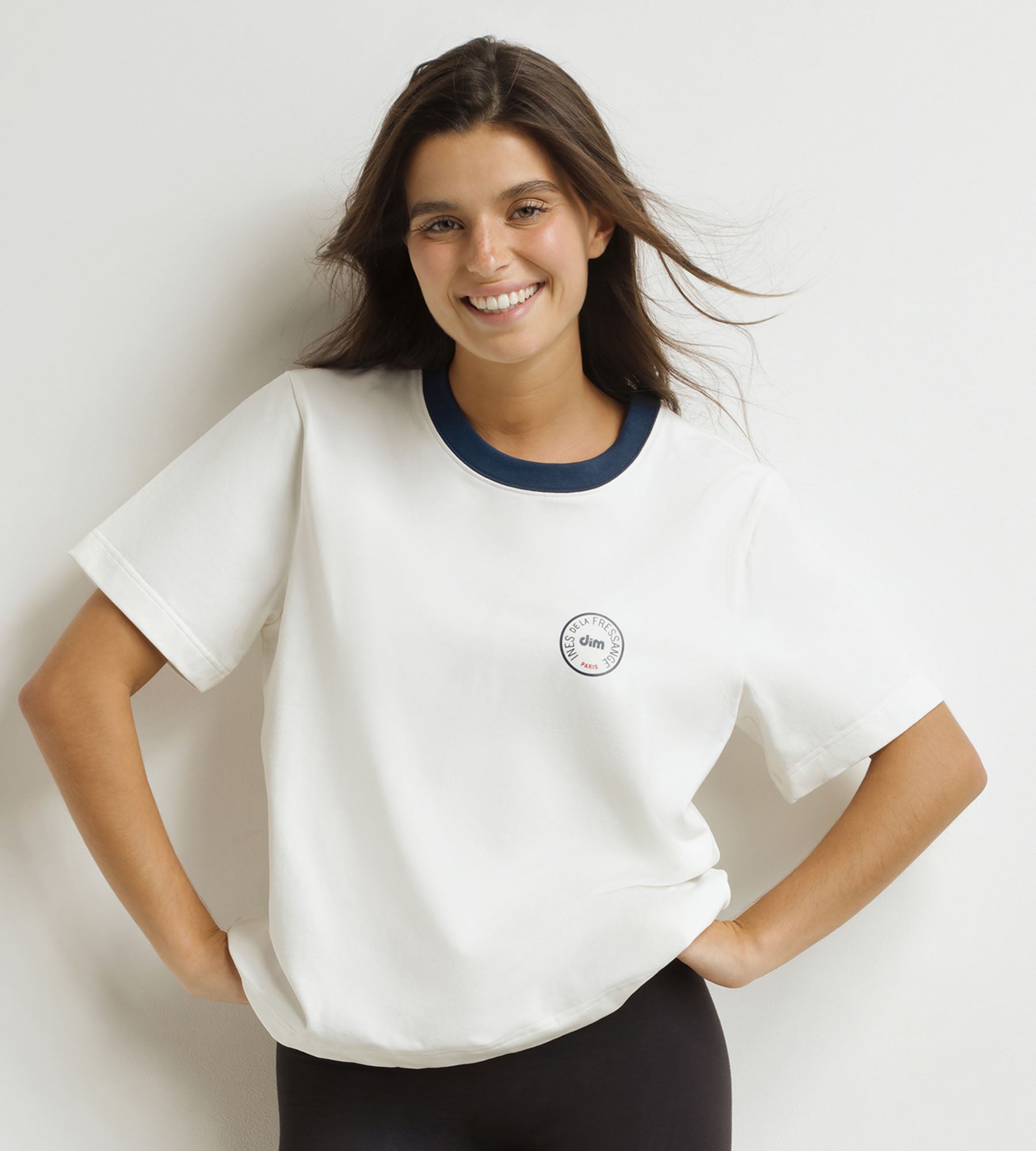 DIM T-Shirt Frau Nacre Bleu Dim x Ines de La Fressange