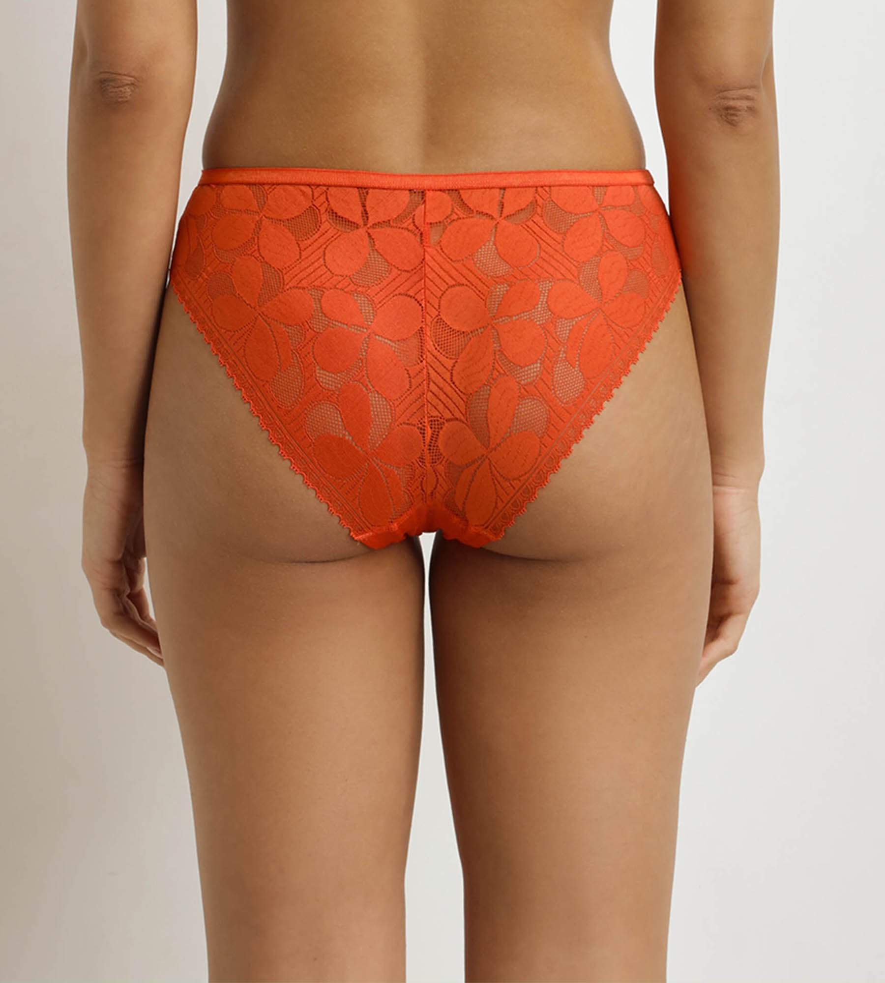 DIM Slip, Damen, halbtransparent Orange Art Flowers
