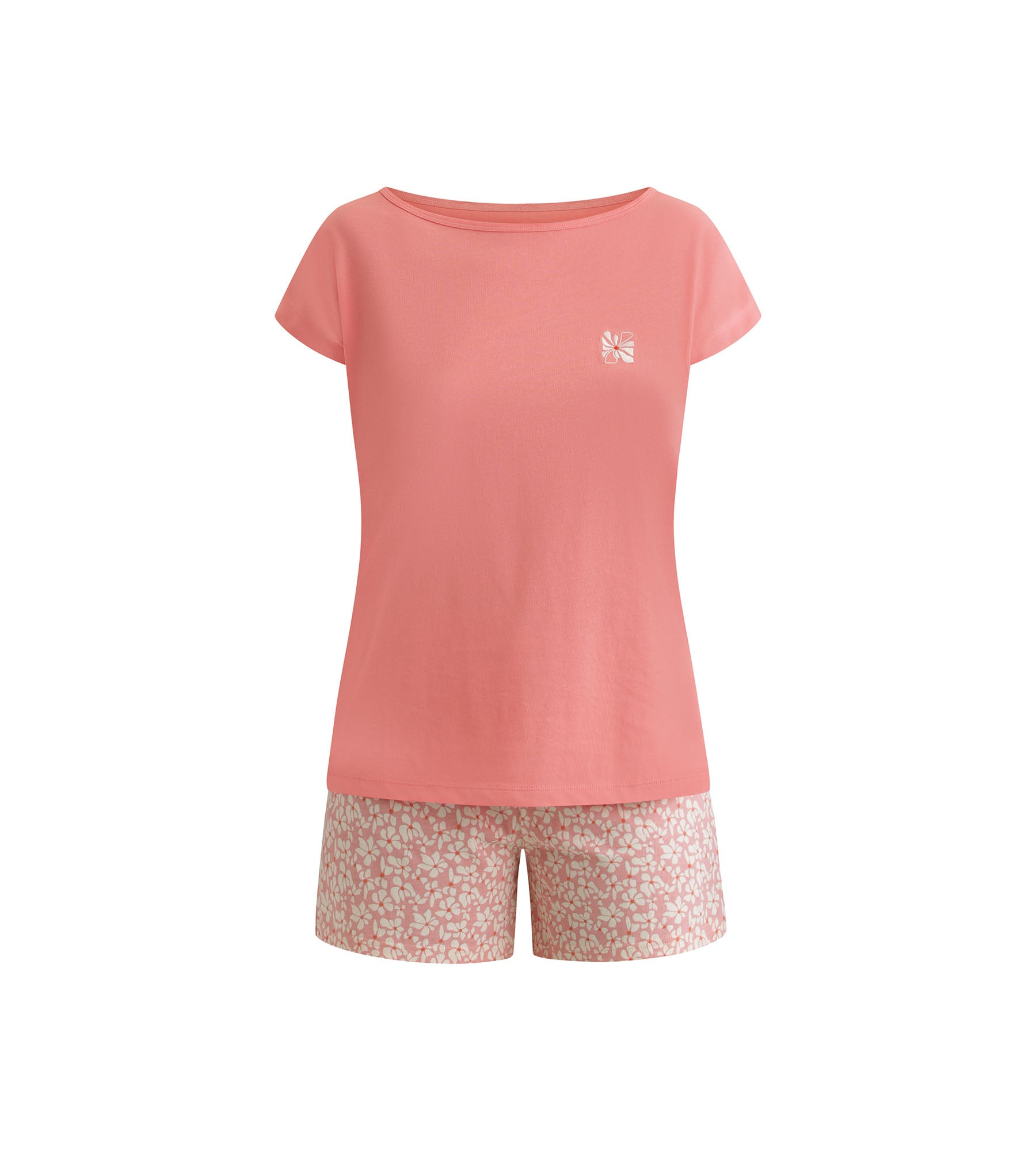 DIM Pyjama-Set Shorts Frau Pfirsich mit Blumen Don't Disturb