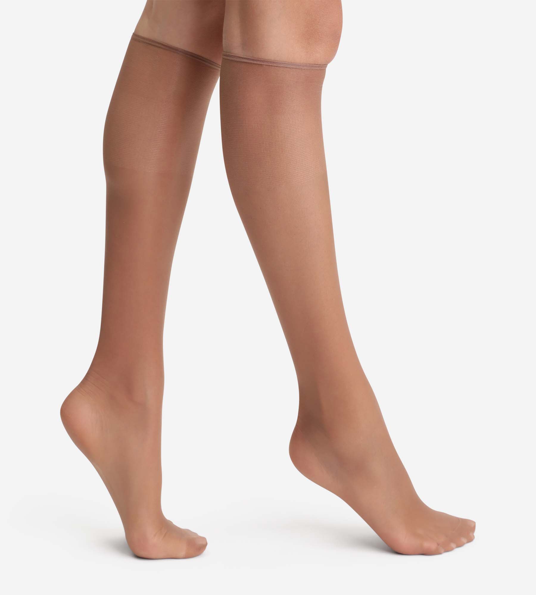 DIM 2er-Pack gazellenbraune transparente Kniestrümpfe mit glänzendem Finish 15D - Sublim Voile Brillant