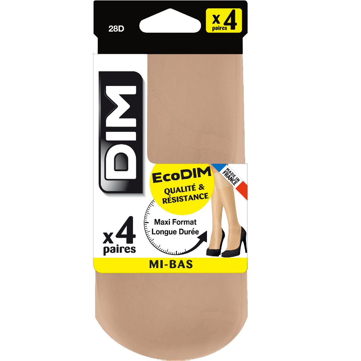 DIM 4er-Pack semi-transparente Kniestrümpfe 28D hellbeige - EcoDIM