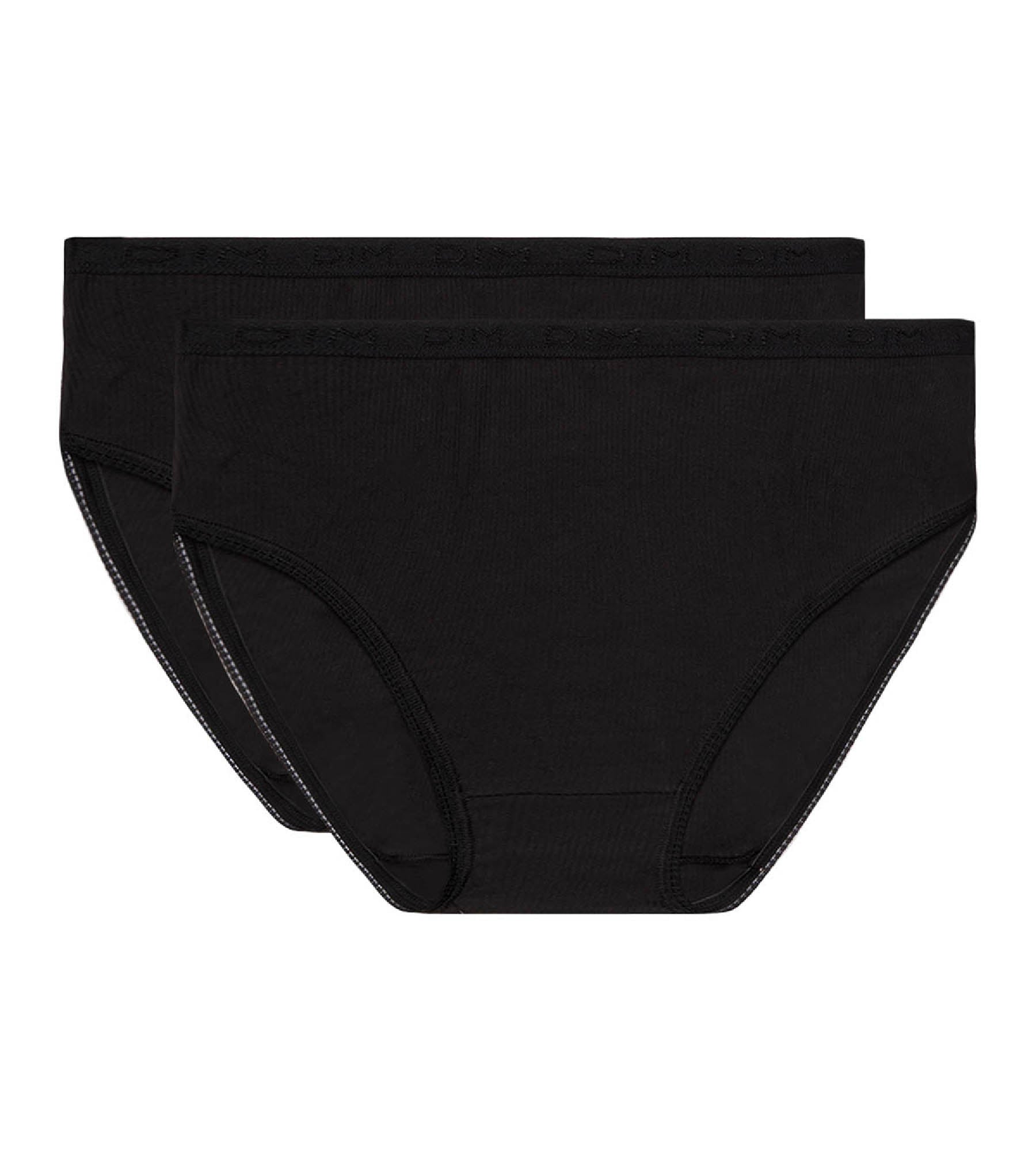 DIM 2er-Pack schwarze Slips aus 100% Baumwolle mit hohem Bund