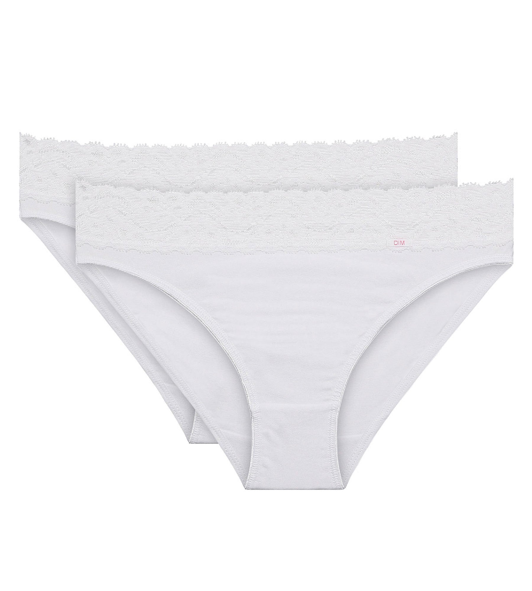 DIM 2er-Pack weiße Midi-Slips aus Stretch-Baumwolle mit Spitze - Cotton Plus