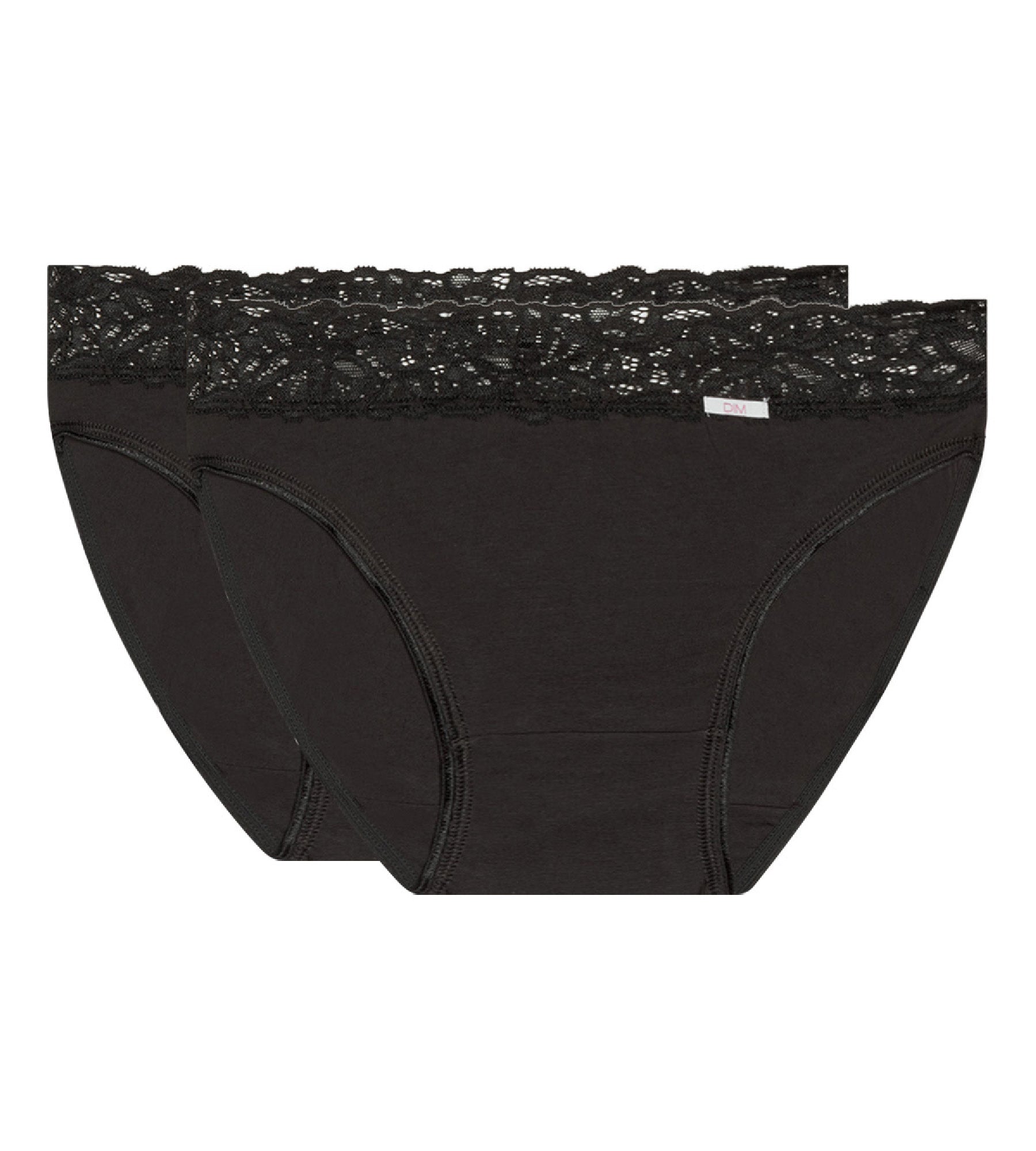 DIM 2er-Pack schwarze Midi-Slips aus Stretch-Baumwolle mit Spitze - Cotton Plus