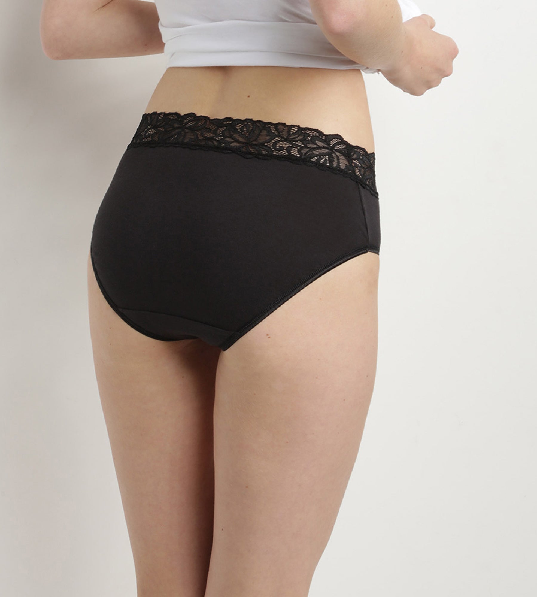 DIM 2er-Pack schwarze Slips aus Stretch-Baumwolle mit hohem Bund und Spitze - Cotton Plus