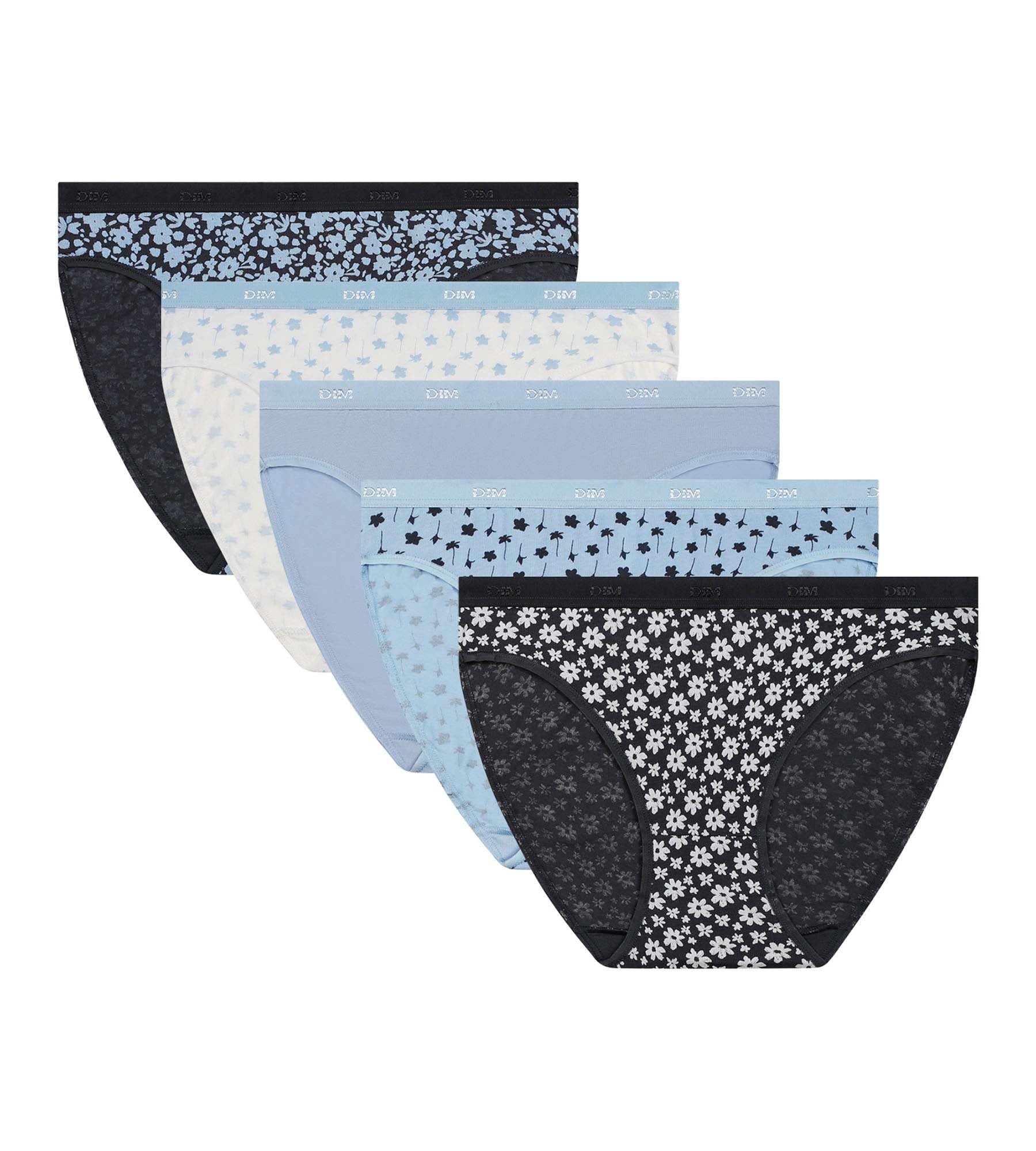 DIM 5er-Pack blaue Slips aus Stretch-Baumwolle mit Blumenmuster – Pockets