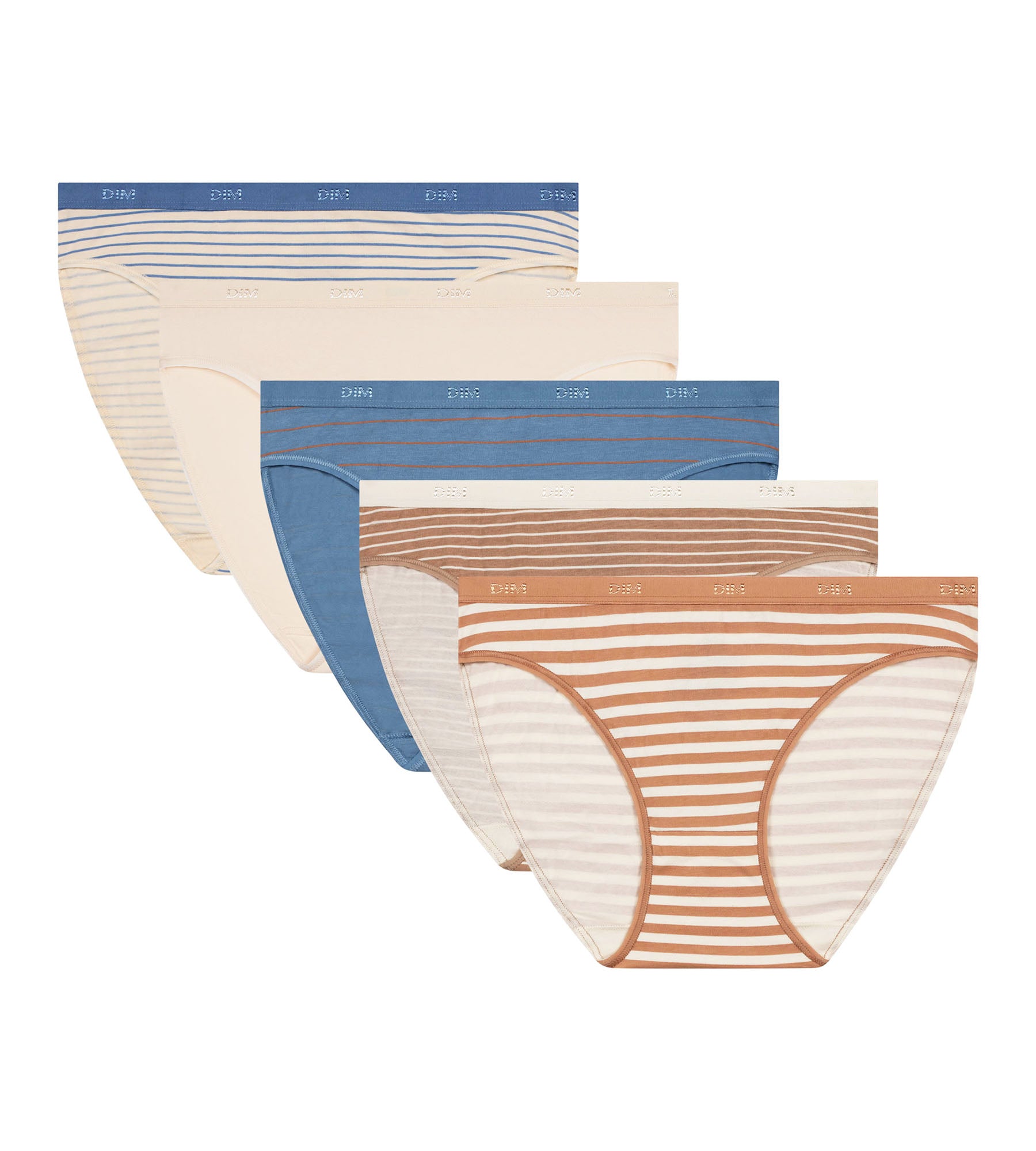 DIM 5er-Pack blau/cremefarbene Slips aus Stretch-Baumwolle mit Streifen – Pockets
