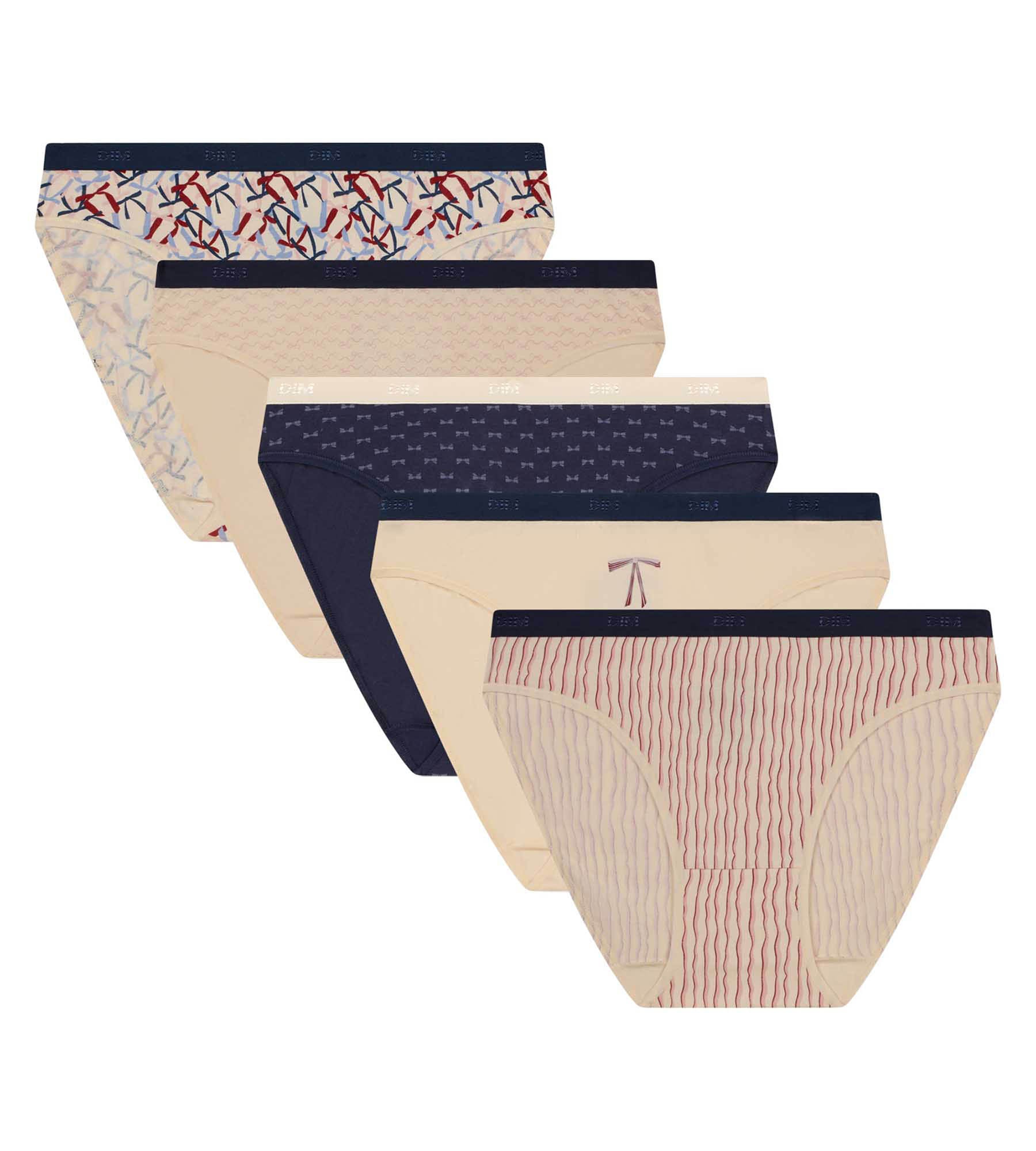 DIM 5er-Pack Damen-Slips mit Ribbon-Muster Beige Blau Les Pockets
