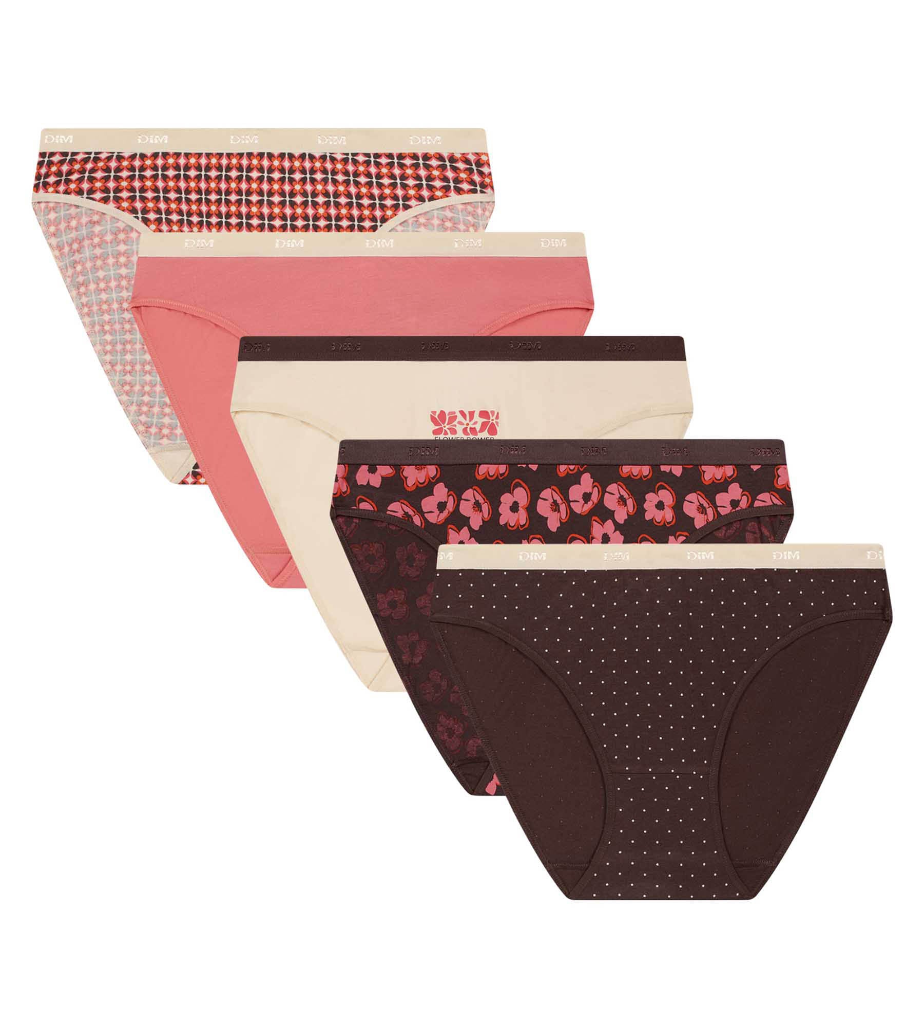 DIM 5er-Pack Damen-Slips mit Boho-Muster Ecru Braun Les Pockets