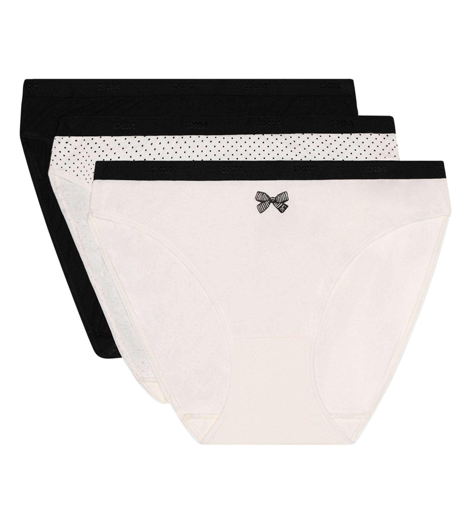 DIM 3er-Pack Slips aus Stretch-Baumwolle mit Pünktchen & Schleife – Pockets