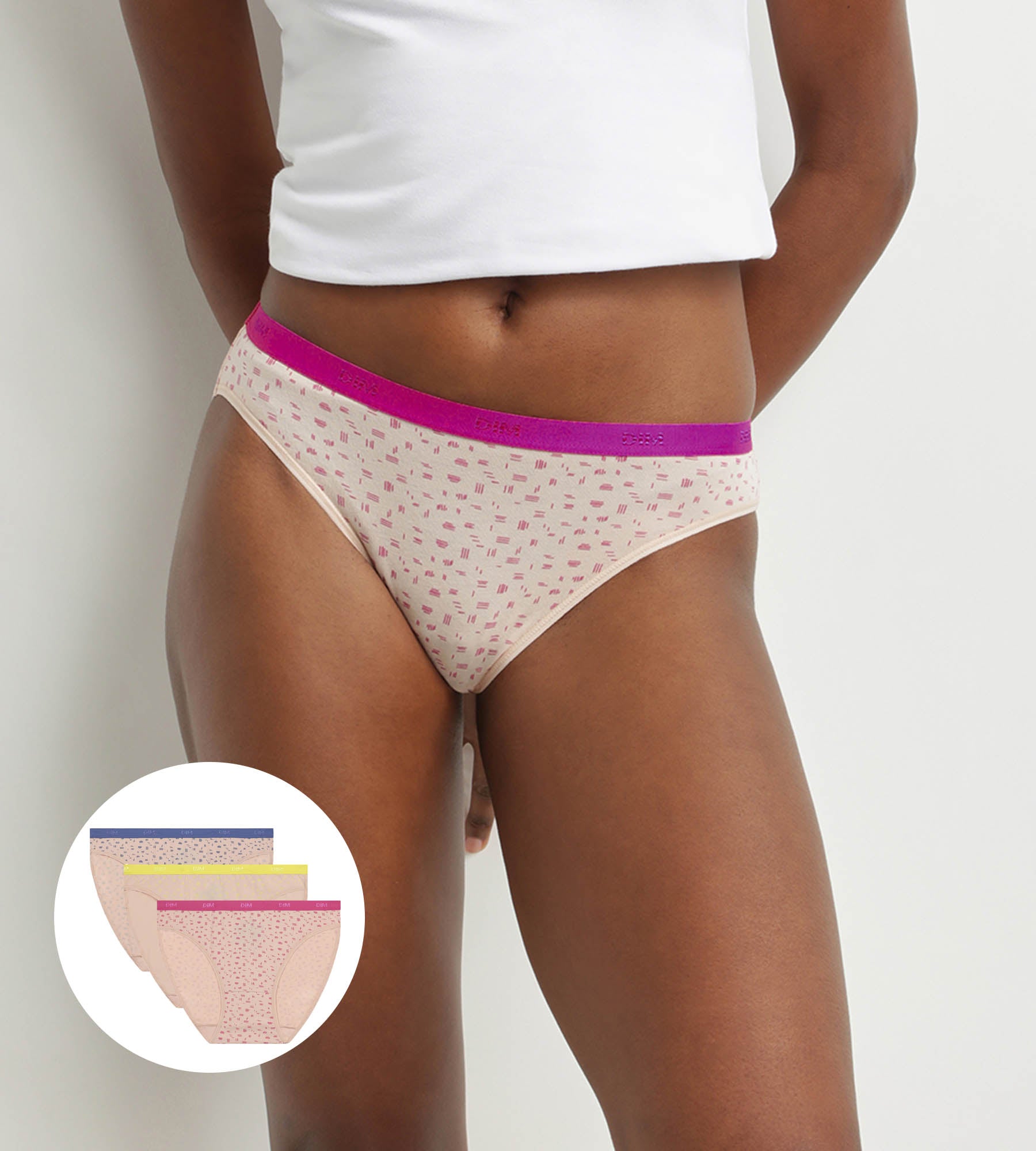 DIM 3er-Pack Slips aus Stretch-Baumwolle mit Neon-Strichmuster - Pockets