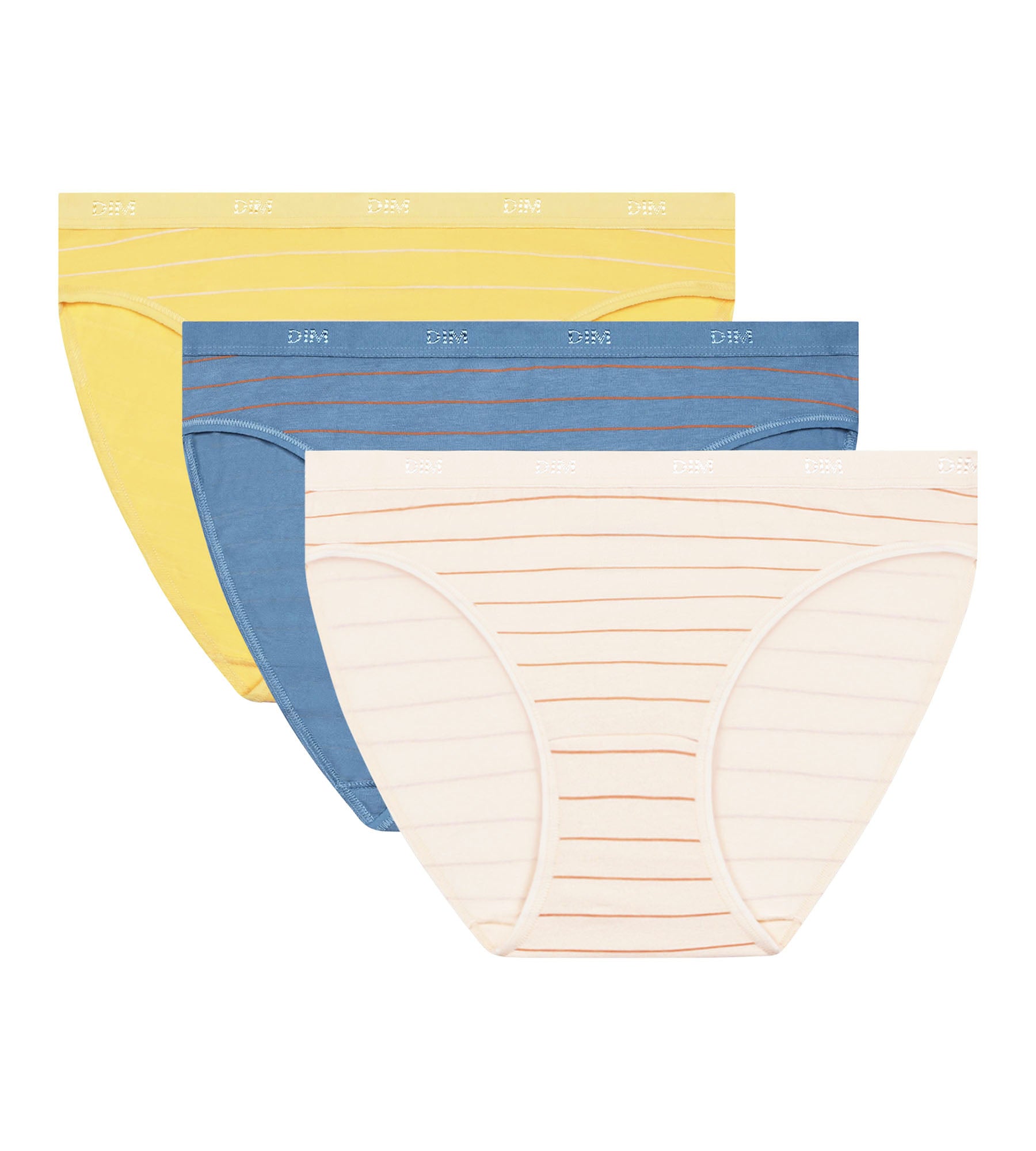 DIM 3er-Pack blau/gelbe Slips aus Stretch-Baumwolle mit Streifen – Pockets