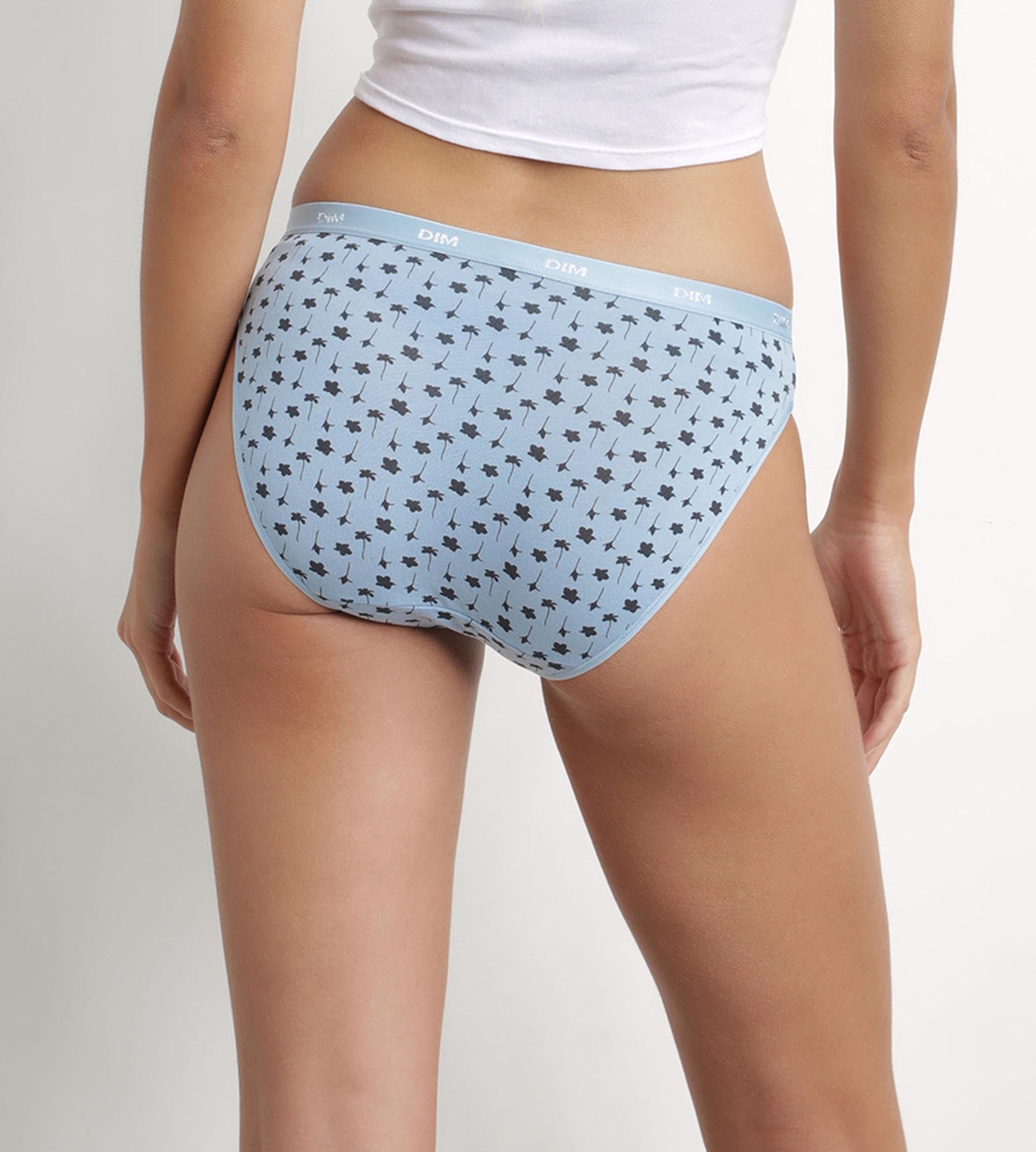DIM 3er-Pack blaue Slips aus Stretch-Baumwolle mit Blumenmuster – Pockets