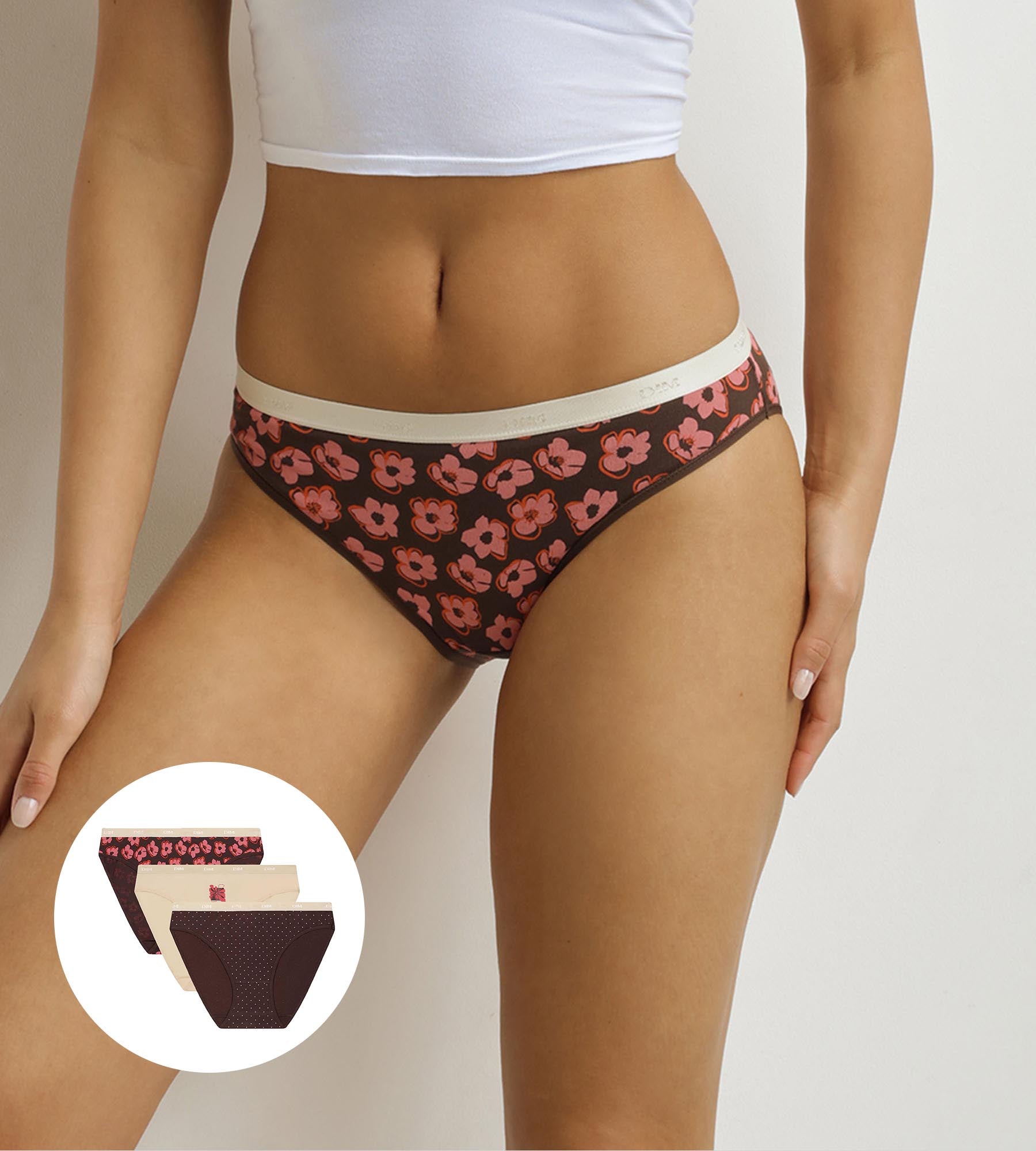 DIM 3er-Pack Damen-Slips mit Boho-Muster Rosa Braun Les Pockets