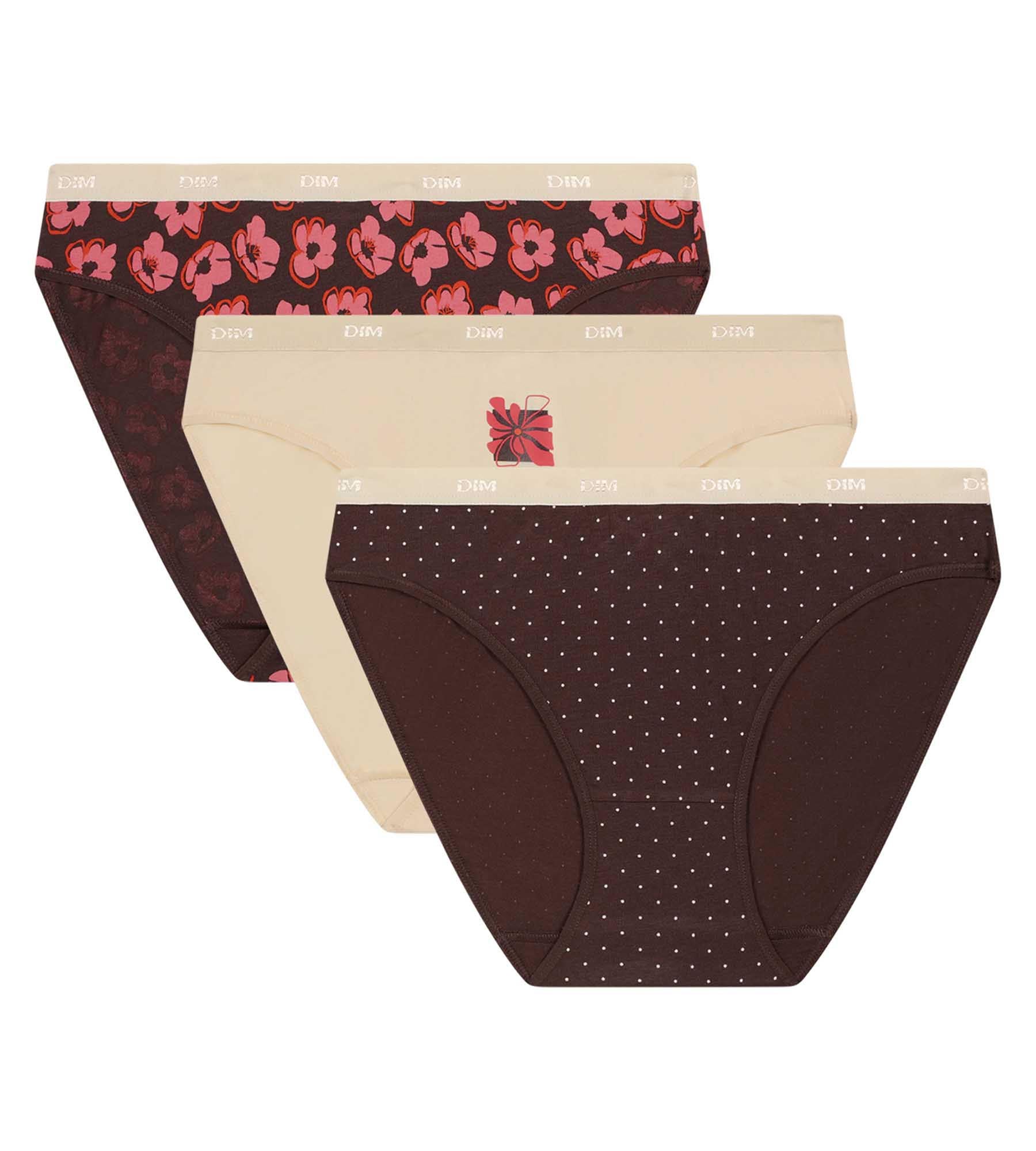 DIM 3er-Pack Damen-Slips mit Boho-Muster Rosa Braun Les Pockets