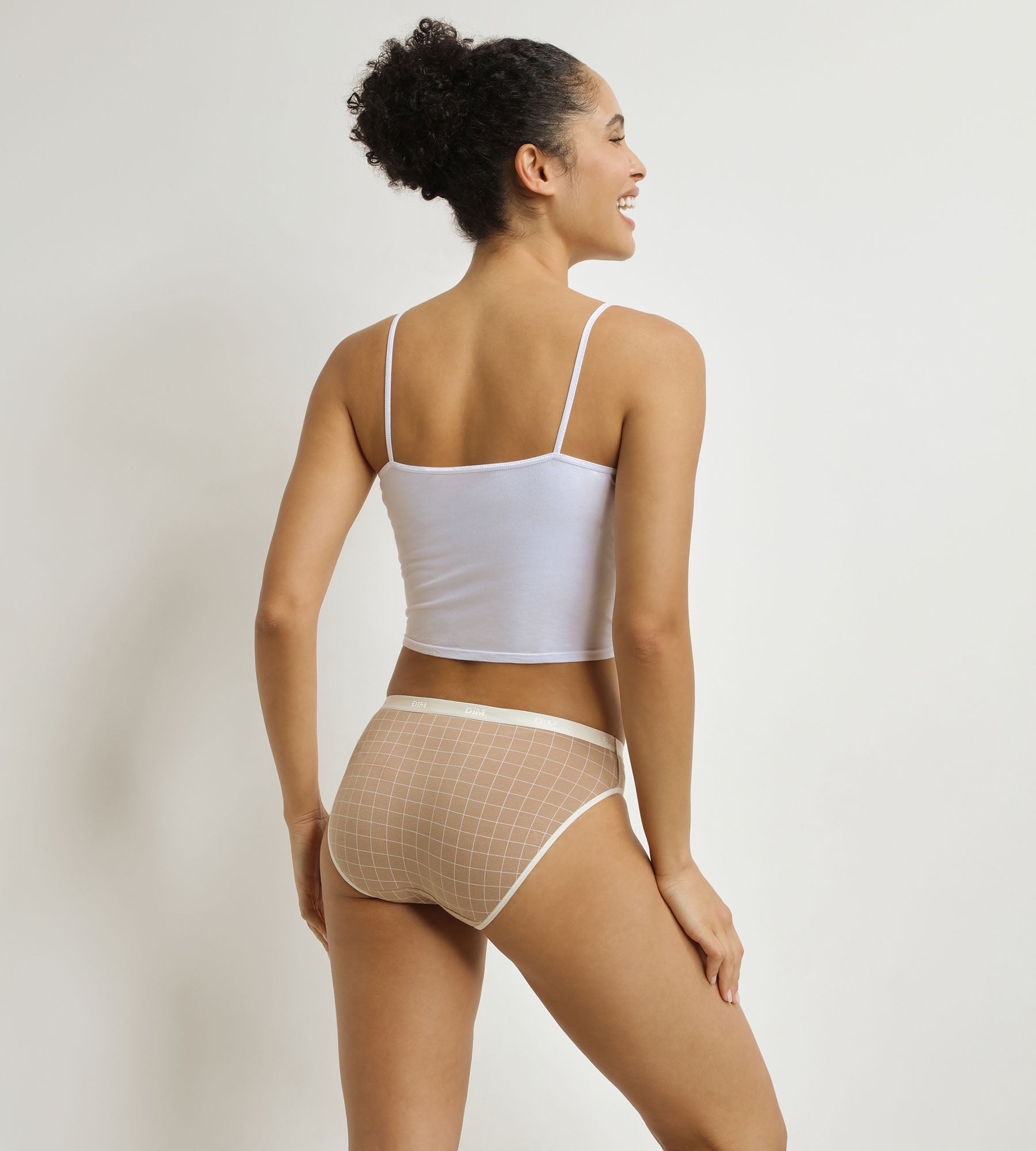 DIM 3er-Pack Damen-Slips mit Vichykaro-Muster Ecru Blau Beige Les Pockets