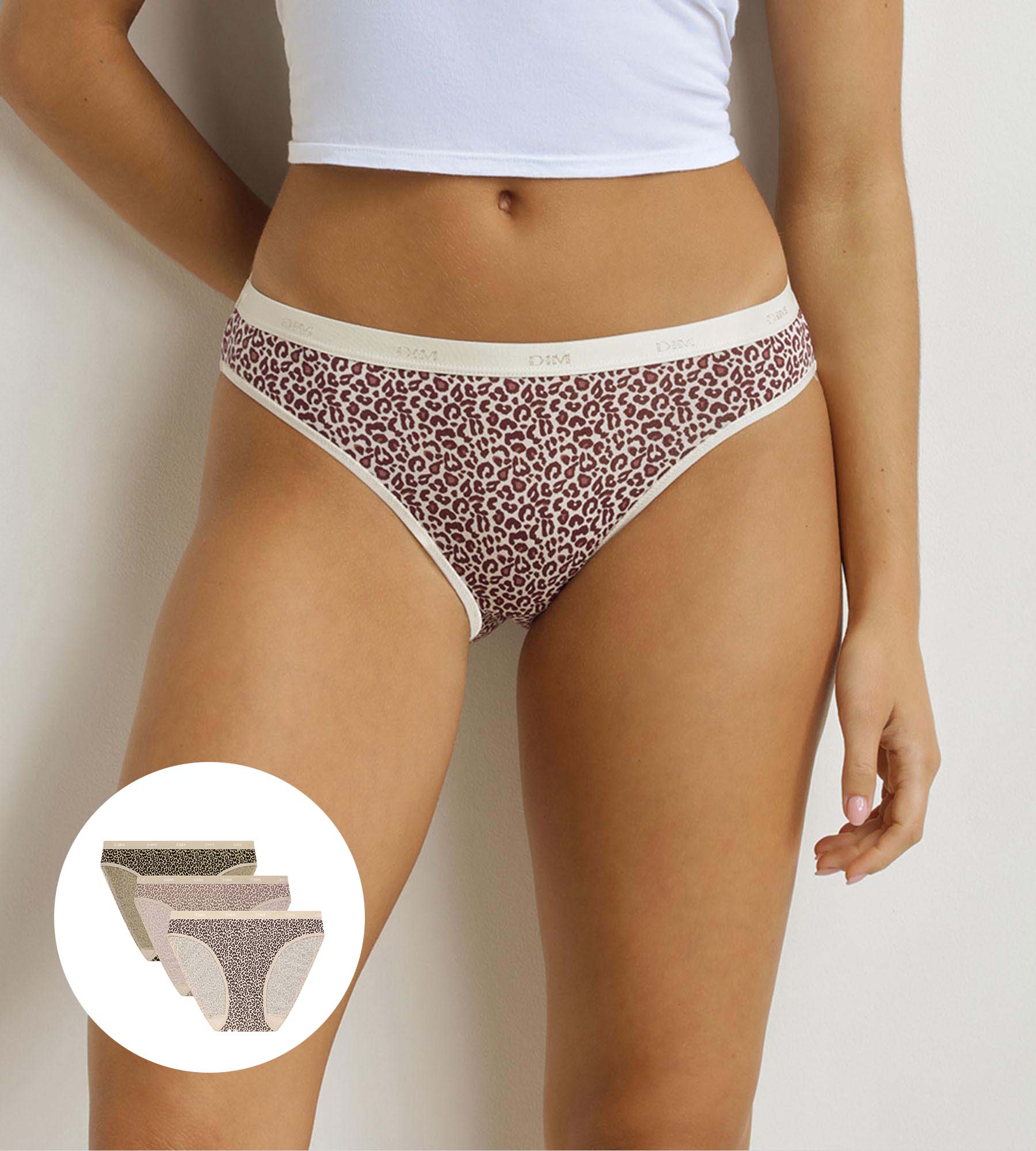 DIM 3er-Pack Damen-Slips mit Leopardenmuster Ecru Beige Les Pockets