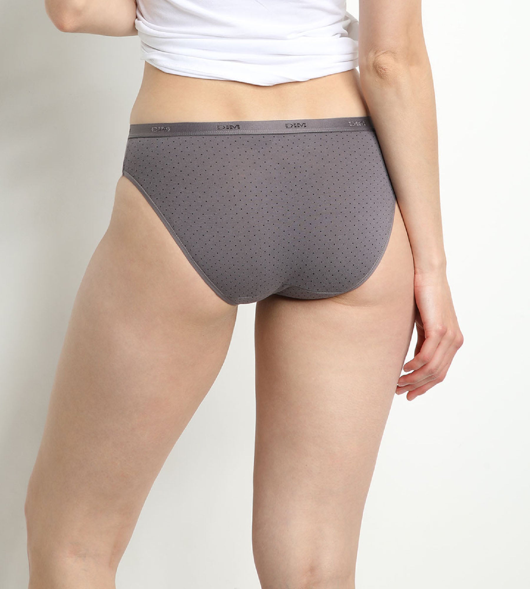 DIM 3er-Pack graue/schwarze Slips aus Stretch-Baumwolle – Pockets