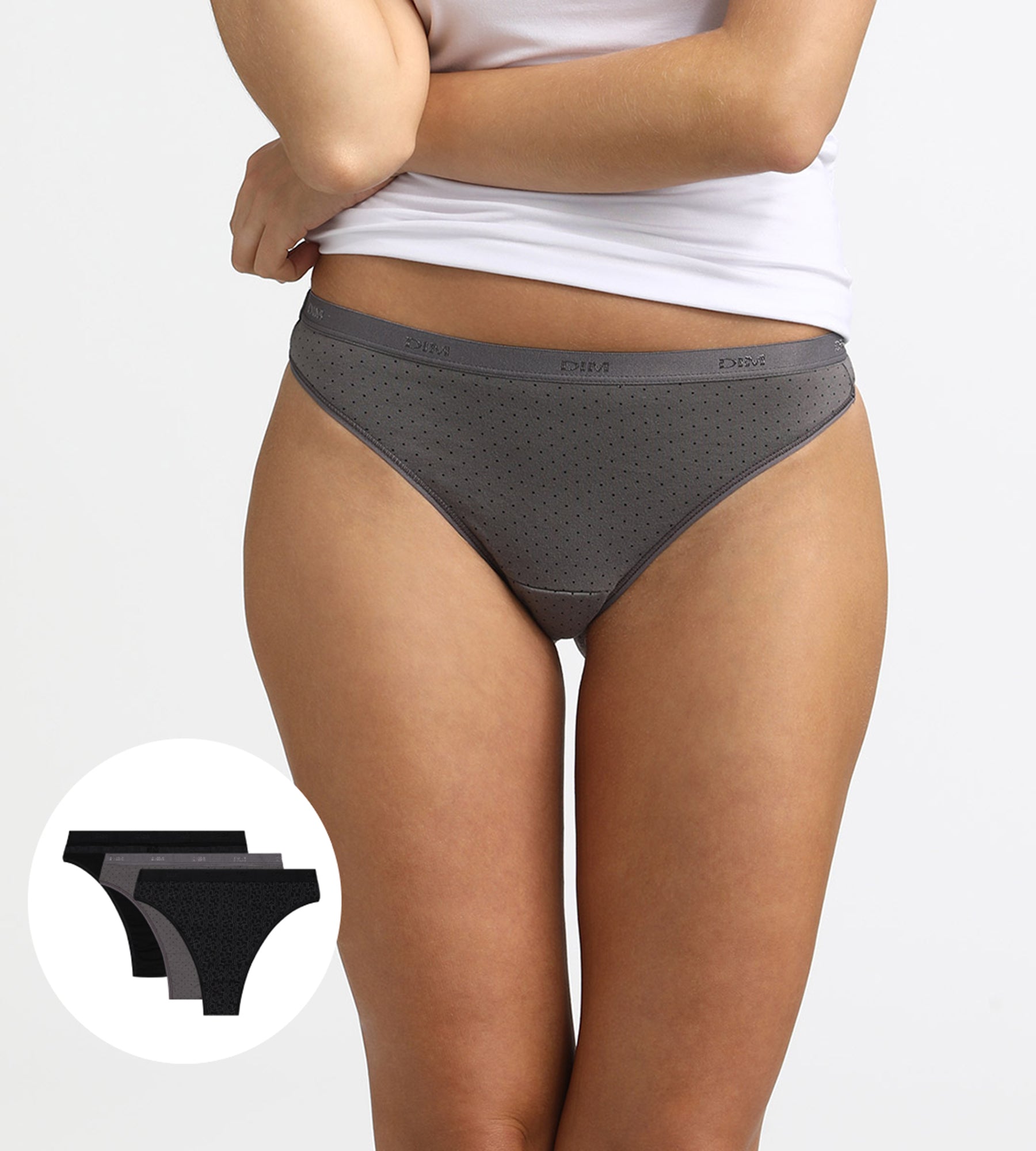 DIM 3er-Pack Strings aus Stretch-Baumwolle schwarz/grau - Pockets