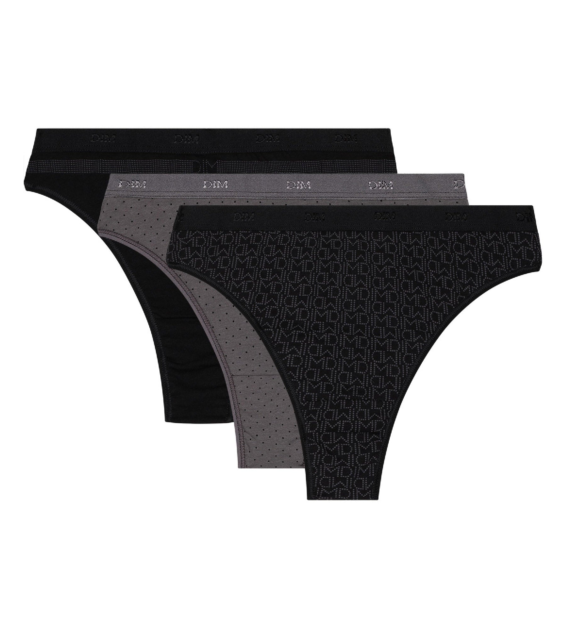 DIM 3er-Pack Strings aus Stretch-Baumwolle schwarz/grau - Pockets