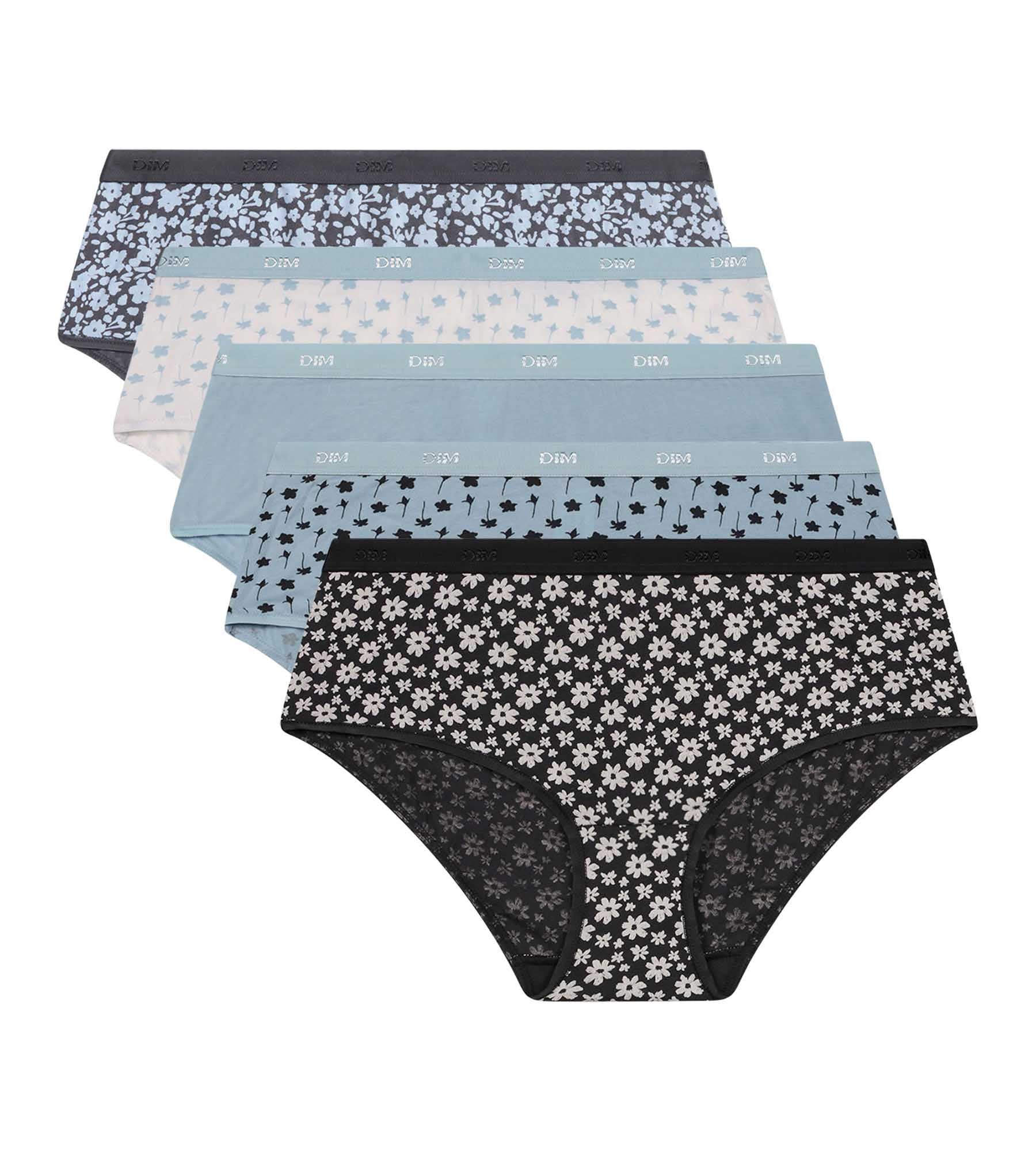 DIM 5er-Pack blau/graue Hipster aus Stretch-Baumwolle mit Blumenmuster – Pockets