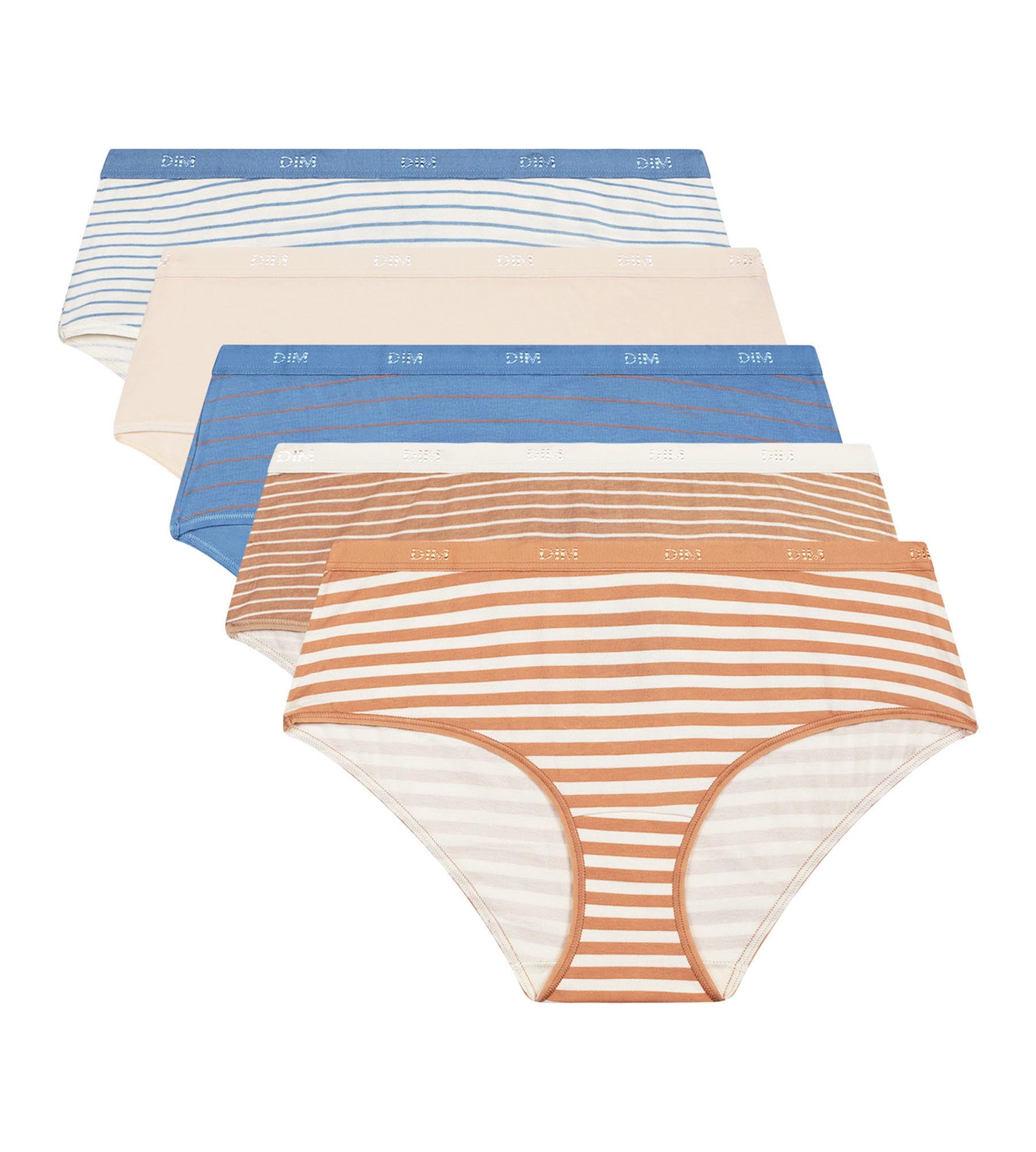 DIM 5er-Pack beige/blau gestreifte Hipster aus Stretch-Baumwolle – Pockets