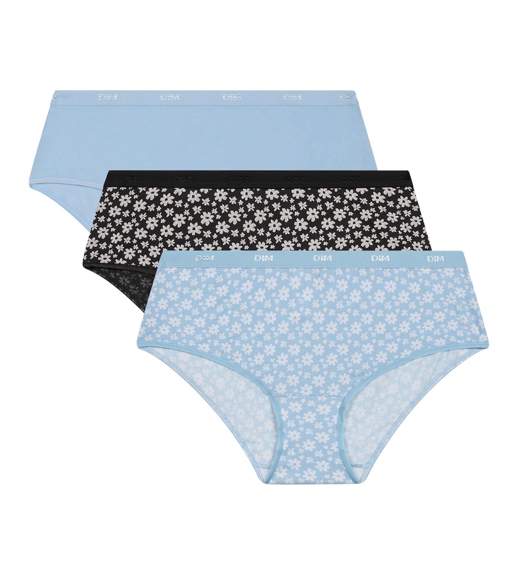 DIM 3er-Pack grau/blaue Hipster aus Stretch-Baumwolle mit Blumenmuster – Pockets
