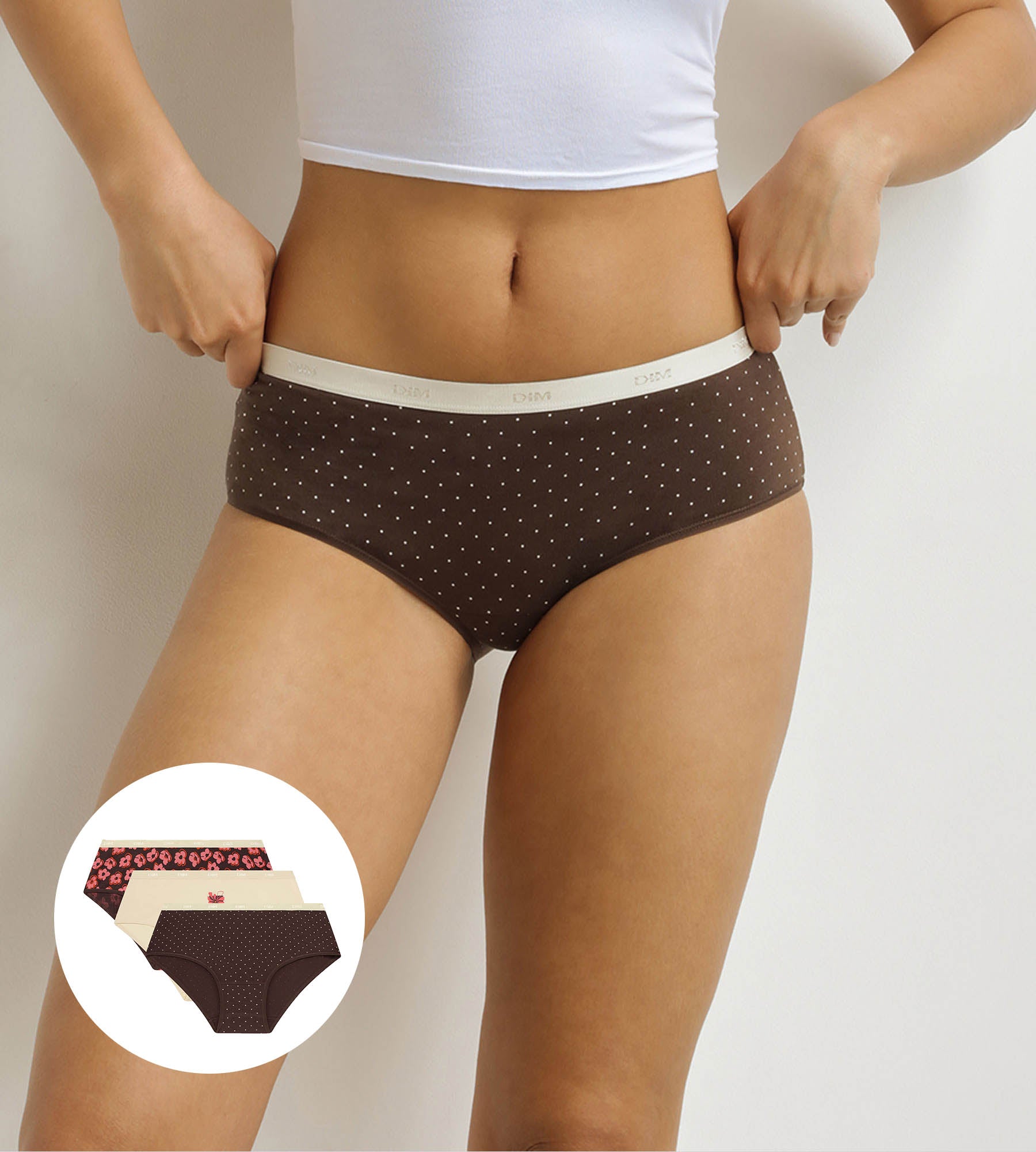 DIM 3er-Pack Damen-Boxershorts mit Retro-Motiven Rosa Braun Les Pockets